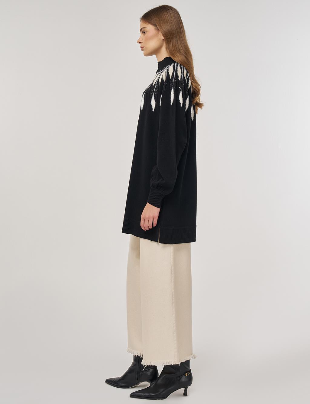 Balloon Sleeve Knit Tunic Black