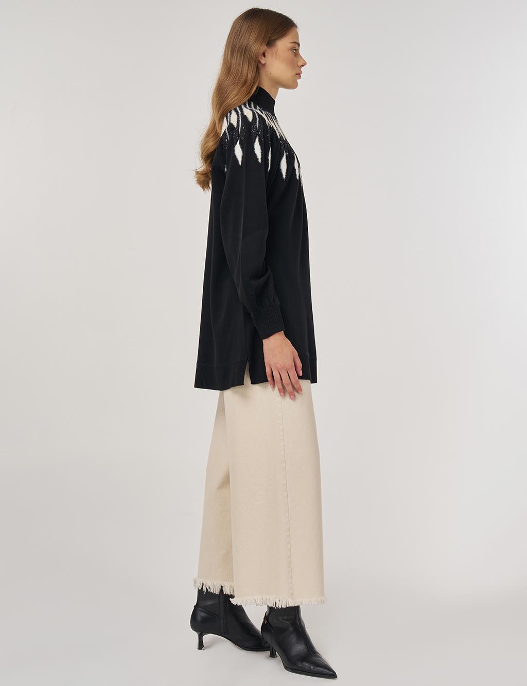 Balloon Sleeve Knit Tunic Black