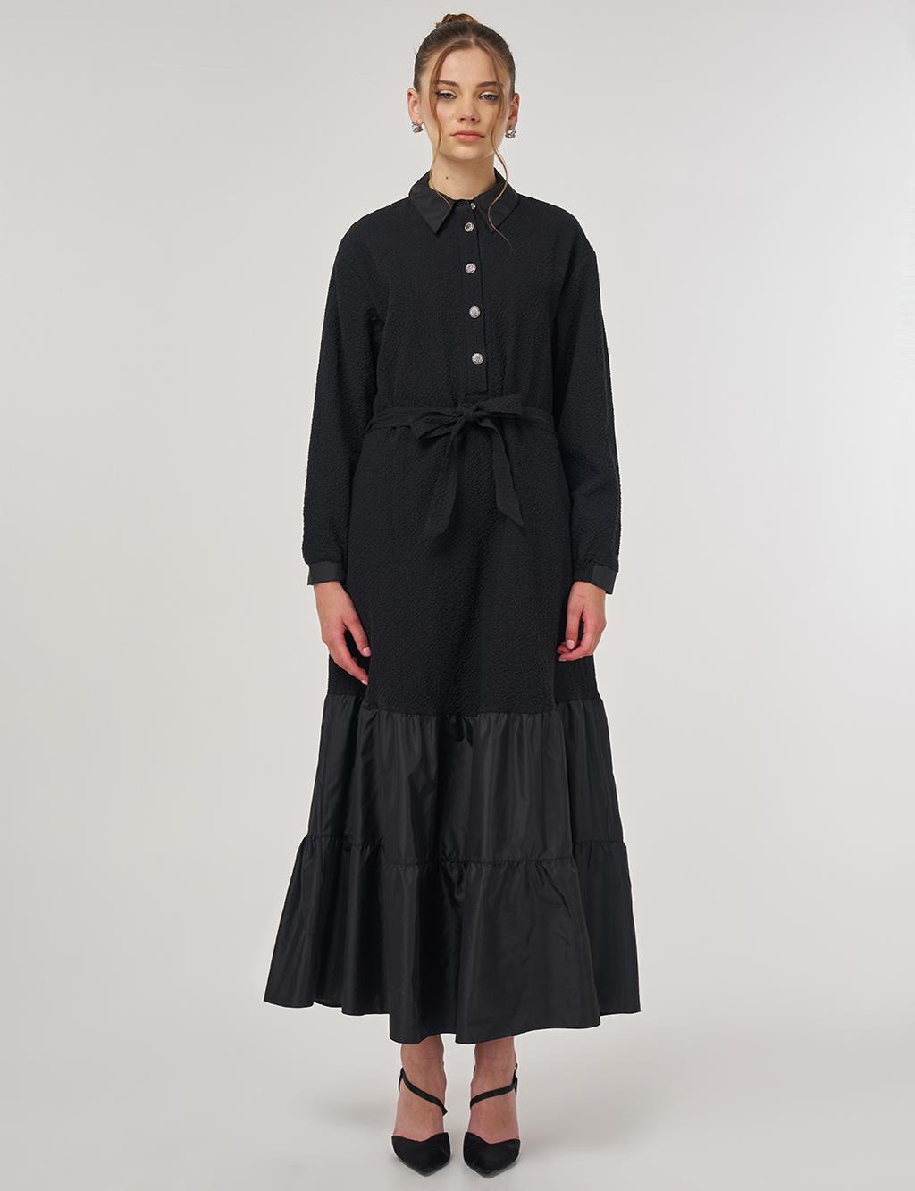 Button-Detail Cotton Dress Black