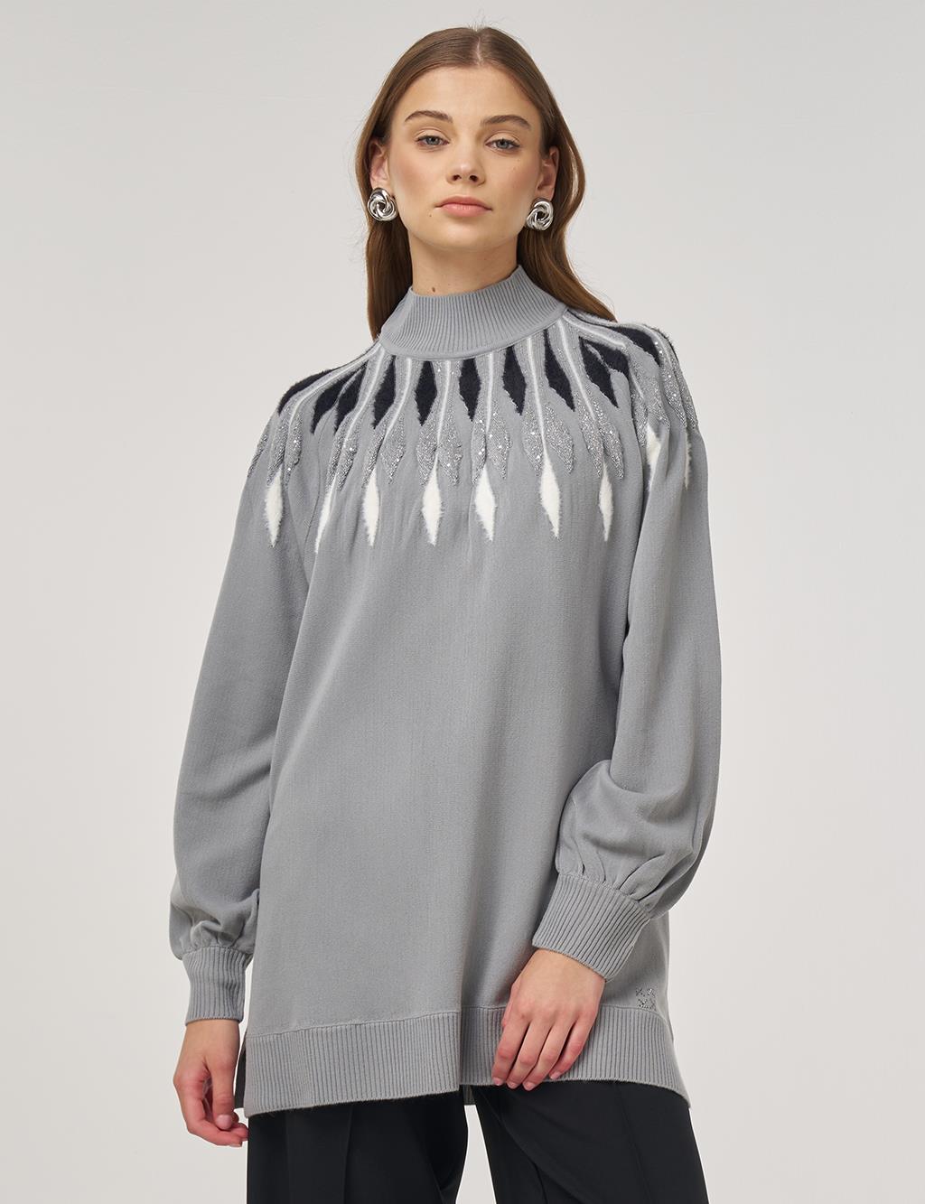 Balloon Sleeve Knit Tunic Gray 