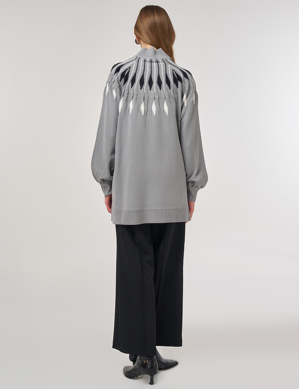 Balloon Sleeve Knit Tunic Gray 