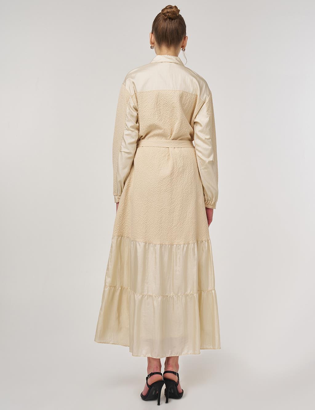 Düğme Detaylı Pamuklu Elbise Açık Sarı 