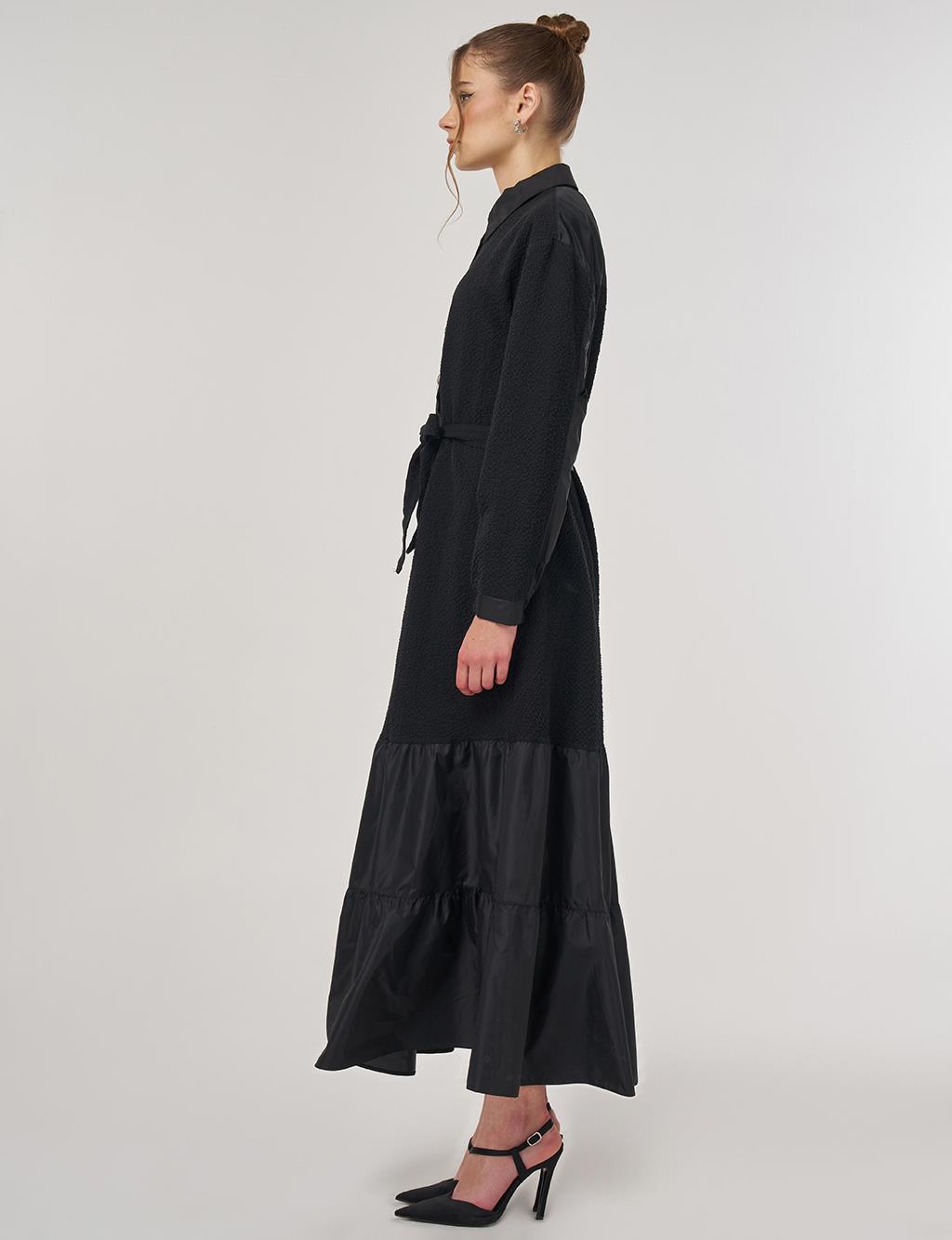 Button-Detail Cotton Dress Black