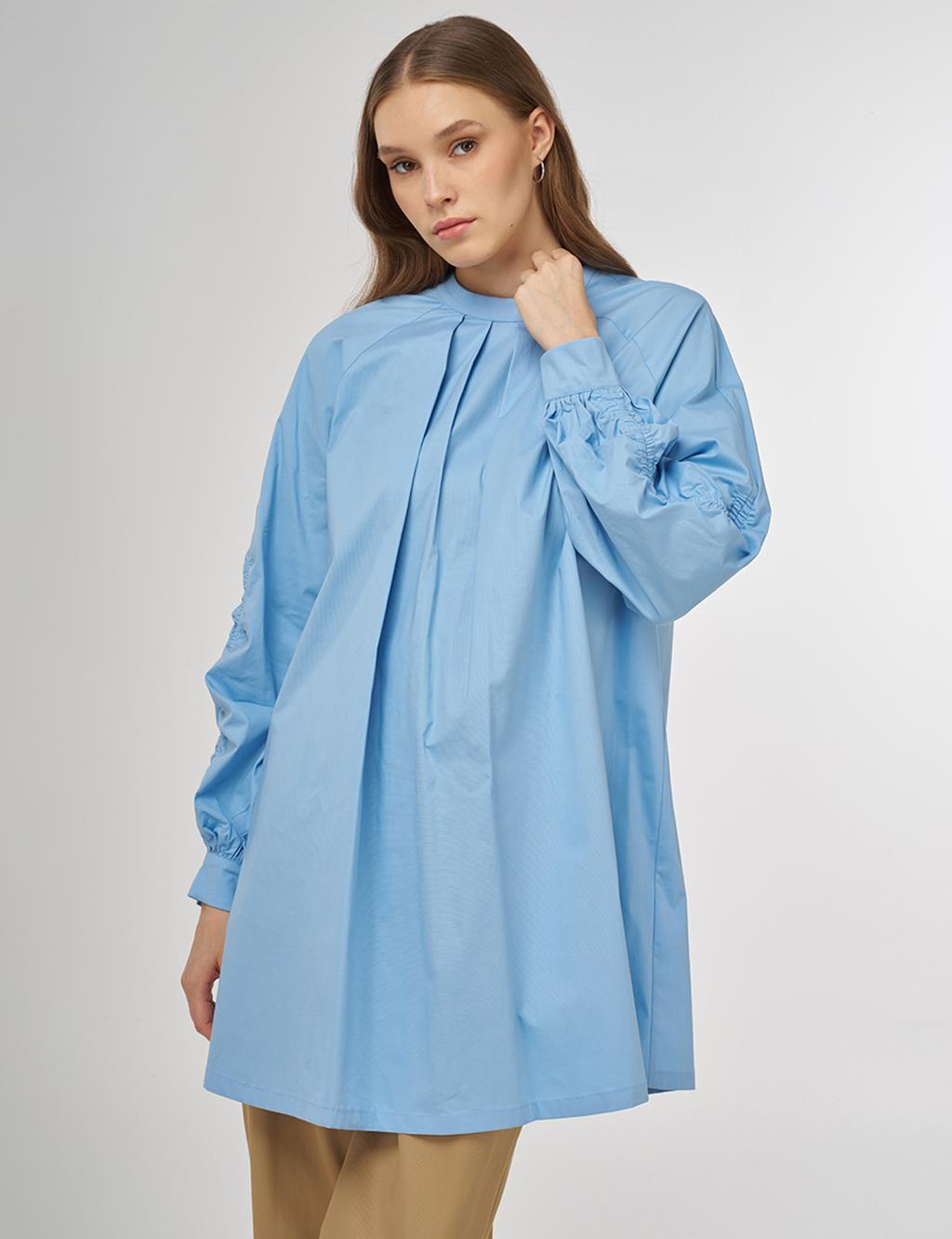 Pleat-Detail Cotton Tunic Dusty Gray