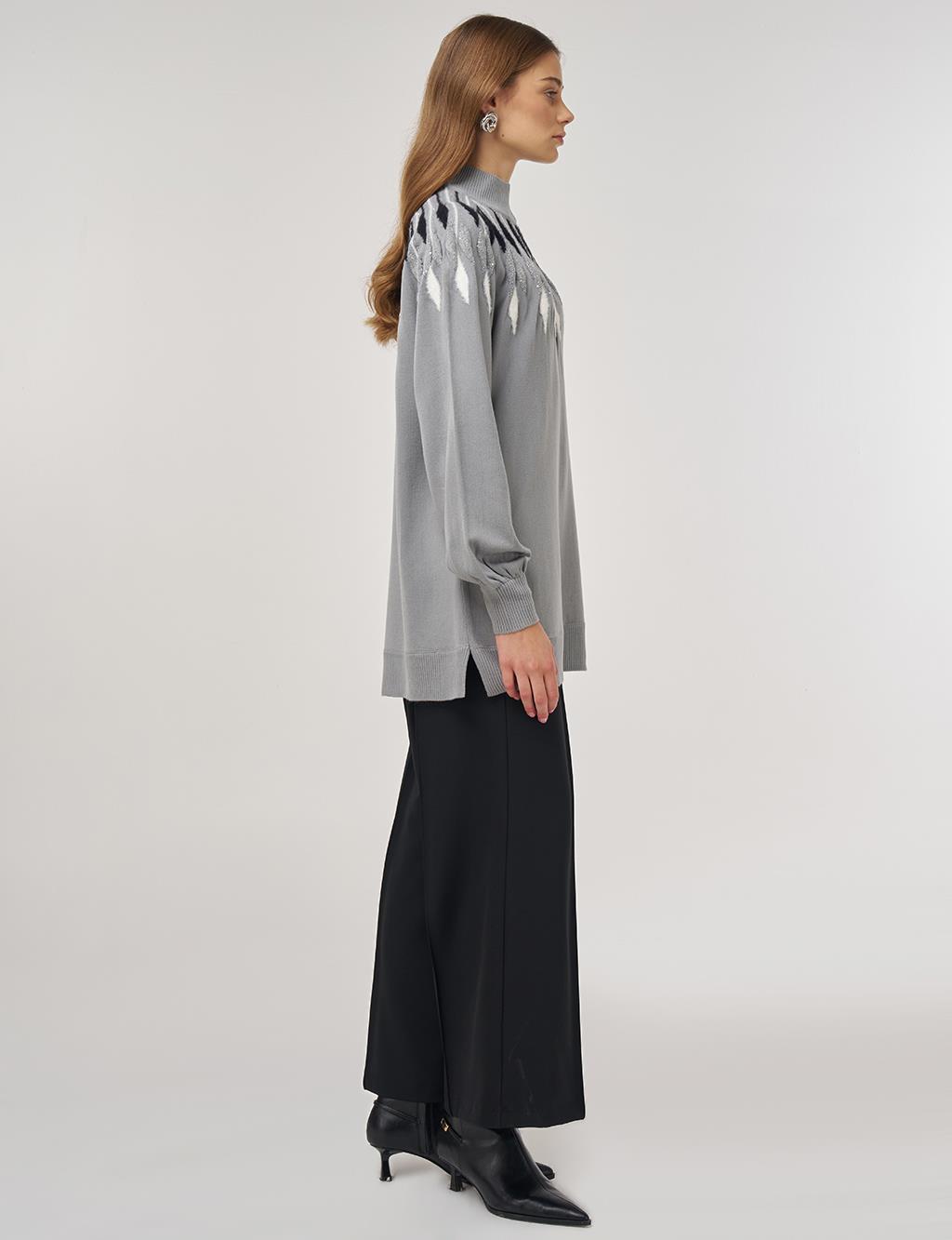 Balloon Sleeve Knit Tunic Gray 