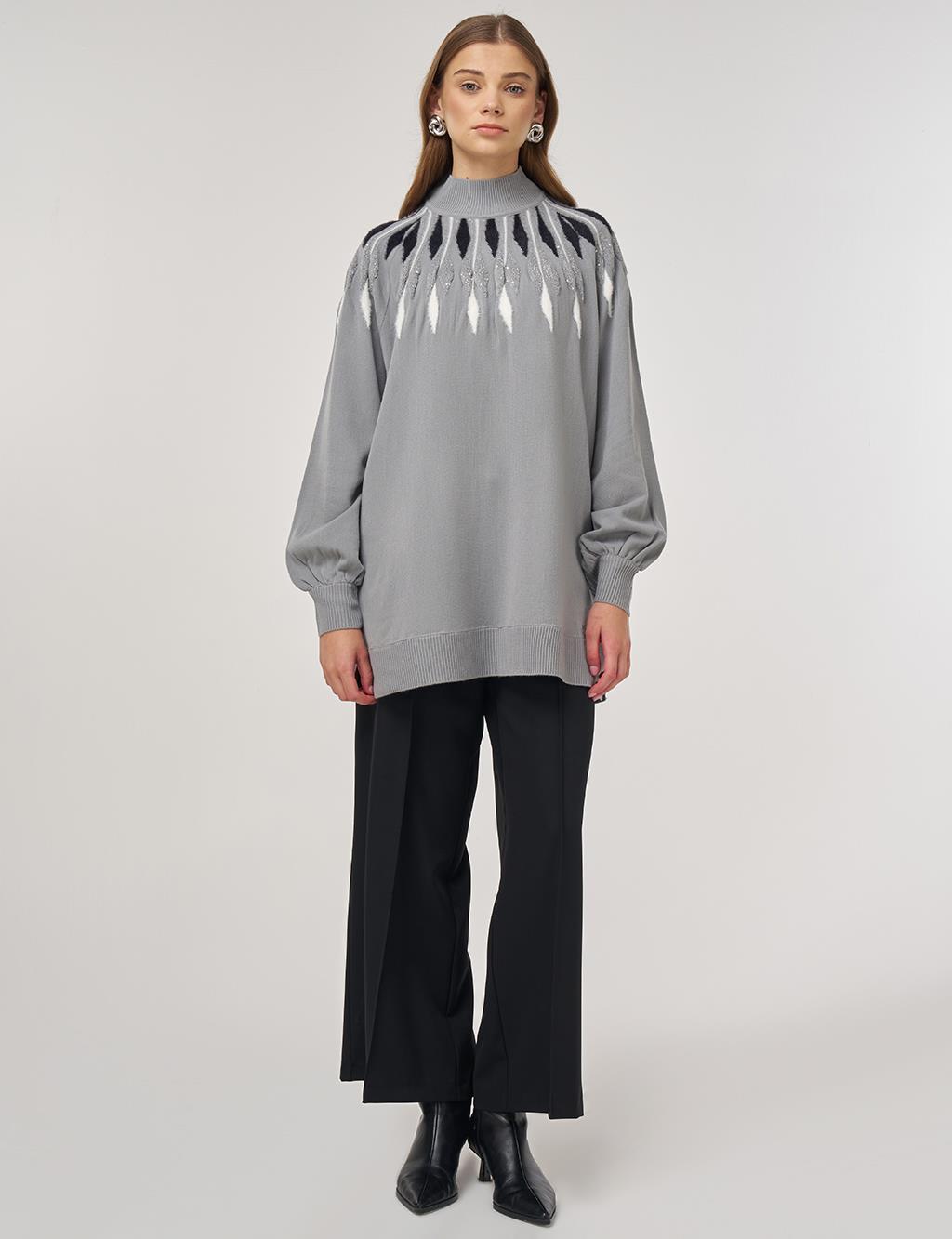 Balloon Sleeve Knit Tunic Gray 
