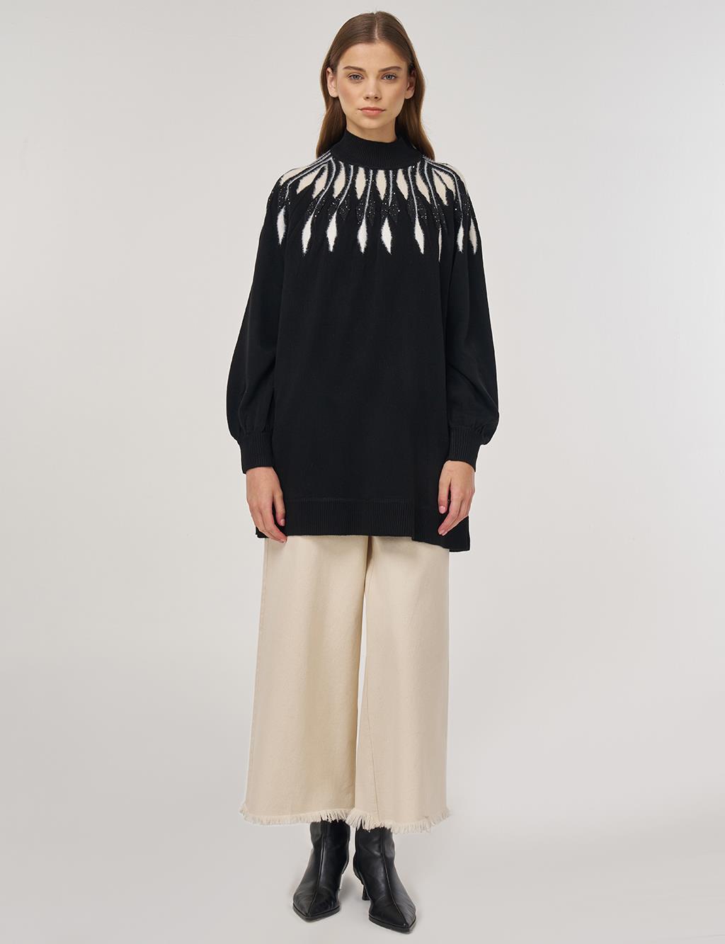 Balloon Sleeve Knit Tunic Black