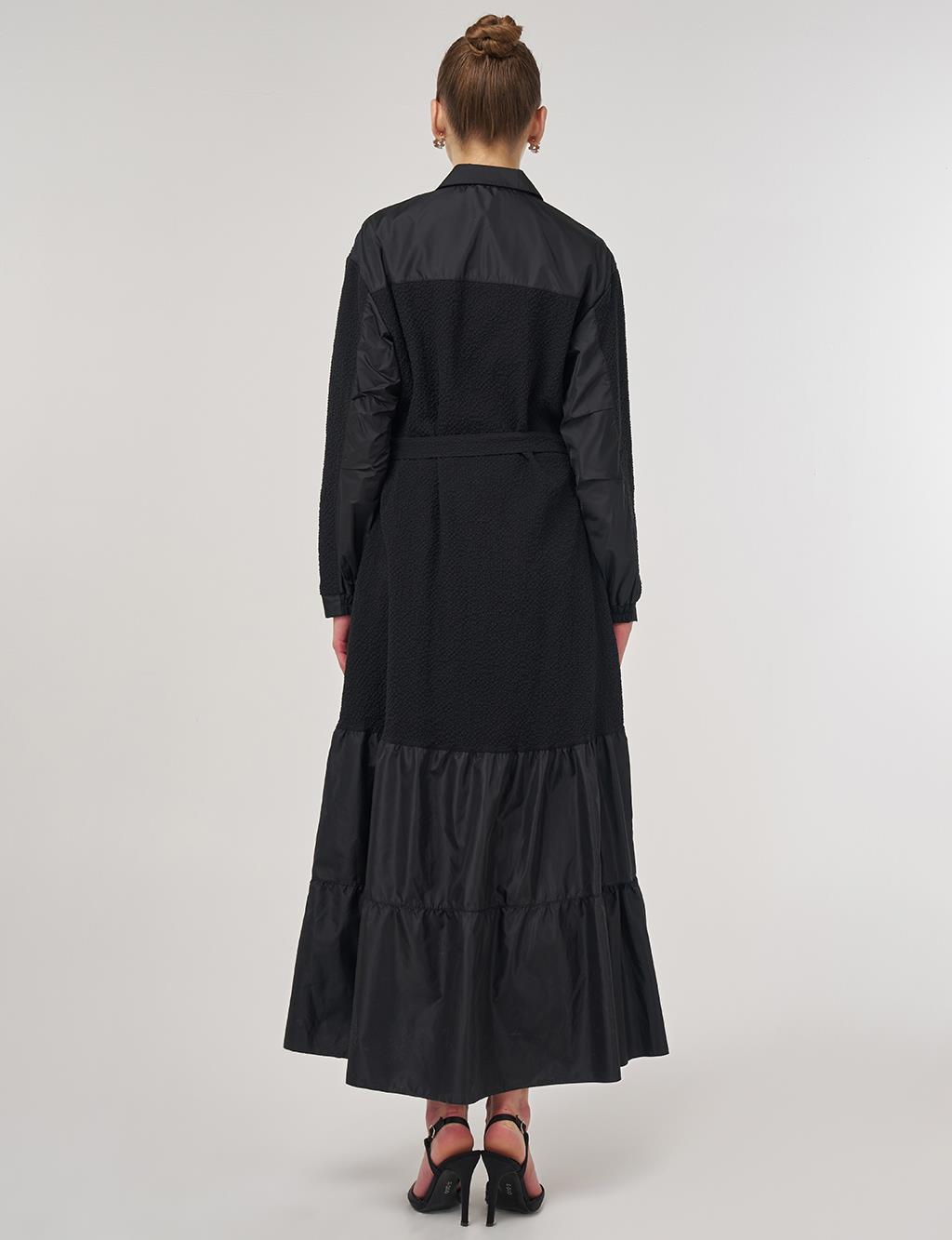 Button-Detail Cotton Dress Black