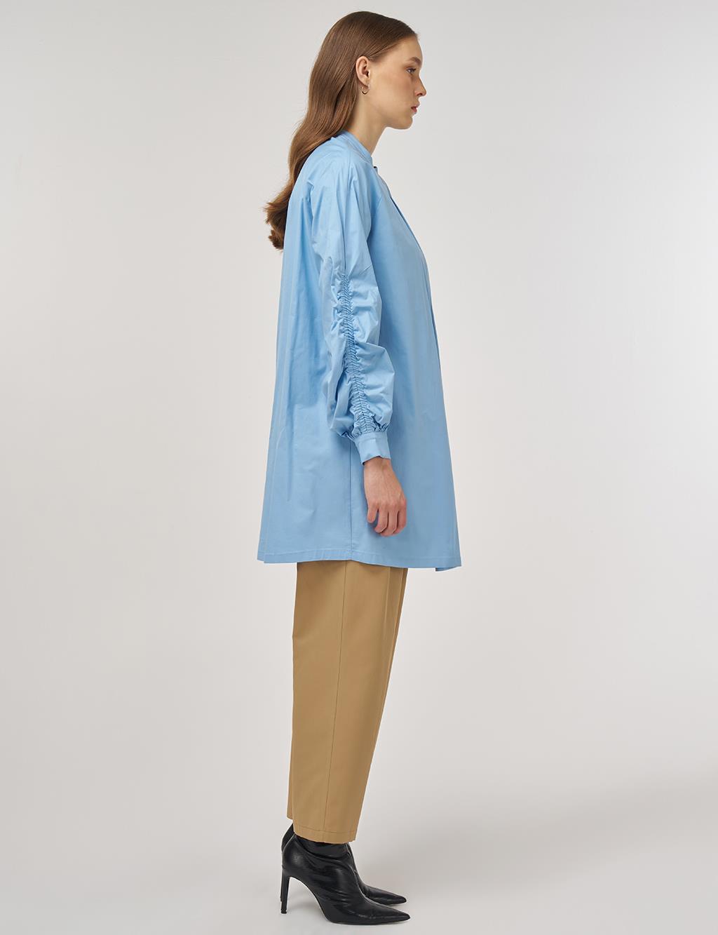 Pleat-Detail Cotton Tunic Dusty Gray