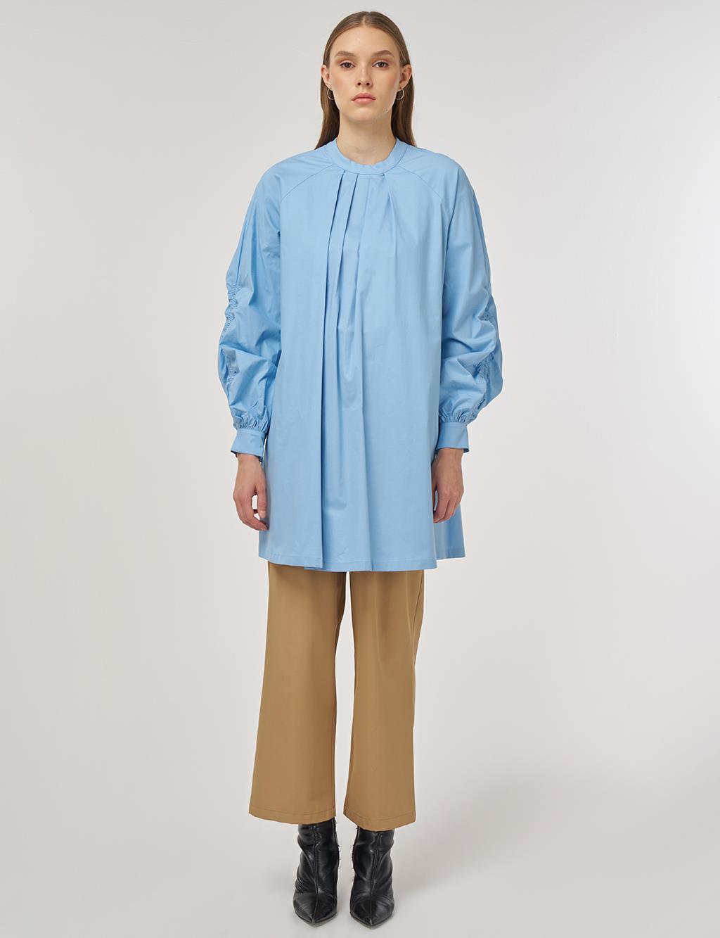 Pleat-Detail Cotton Tunic Dusty Gray