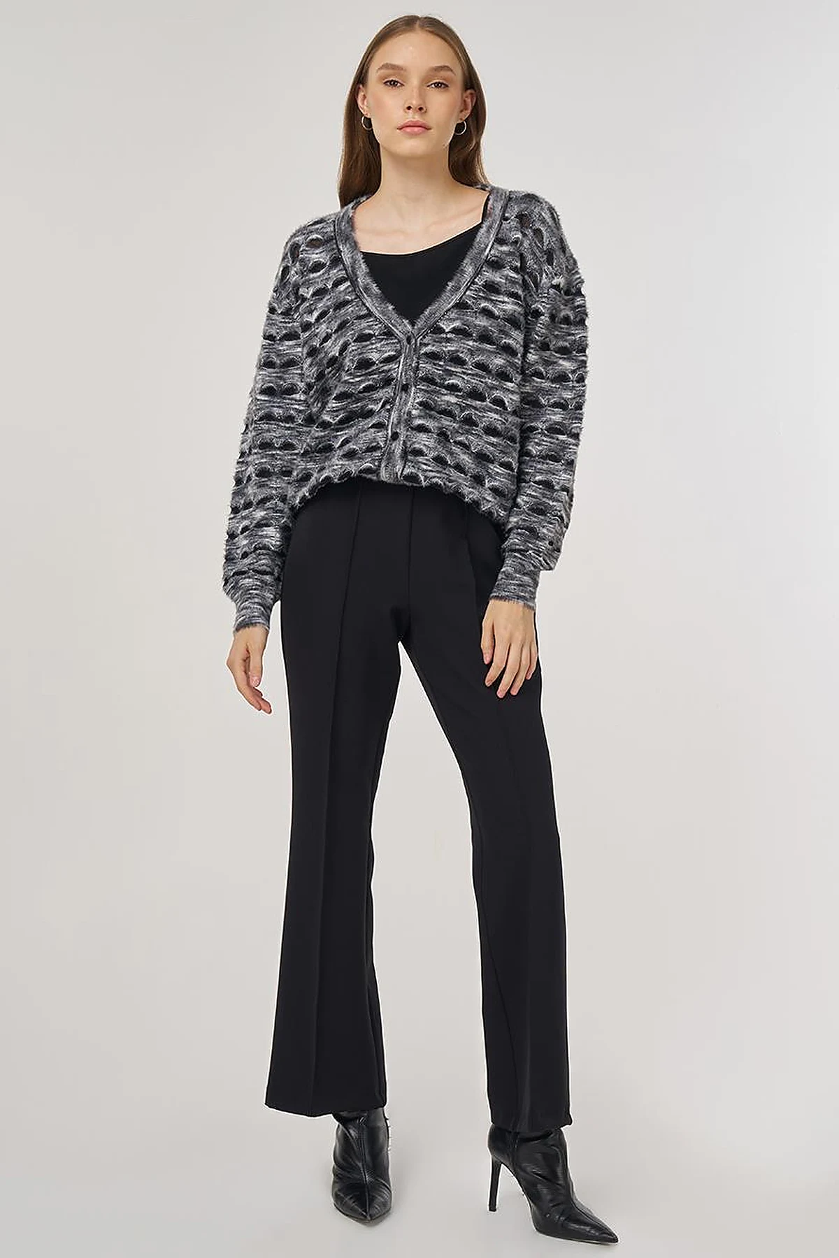 Openwork Knit Cardigan Black