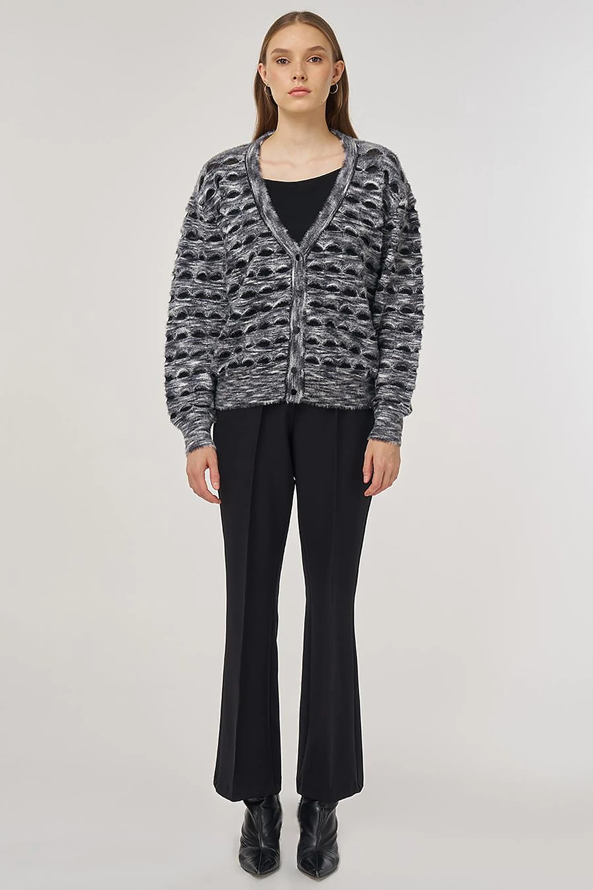 Openwork Knit Cardigan Black