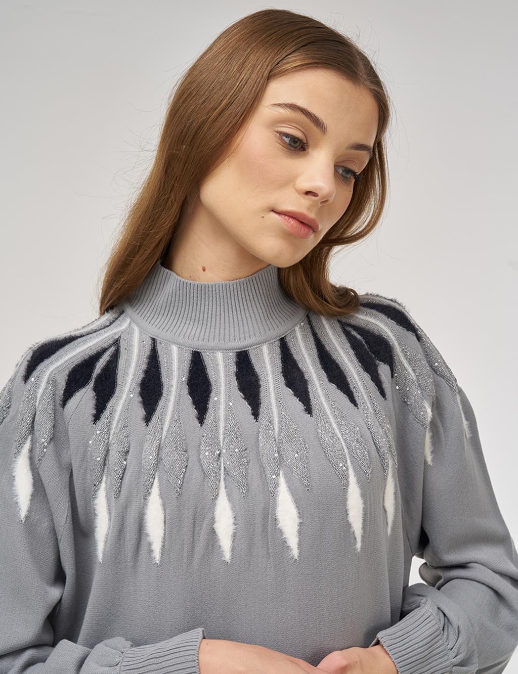 Balloon Sleeve Knit Tunic Gray 