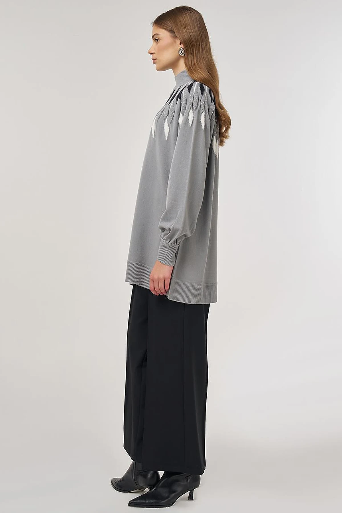 Balloon Sleeve Knit Tunic Gray 