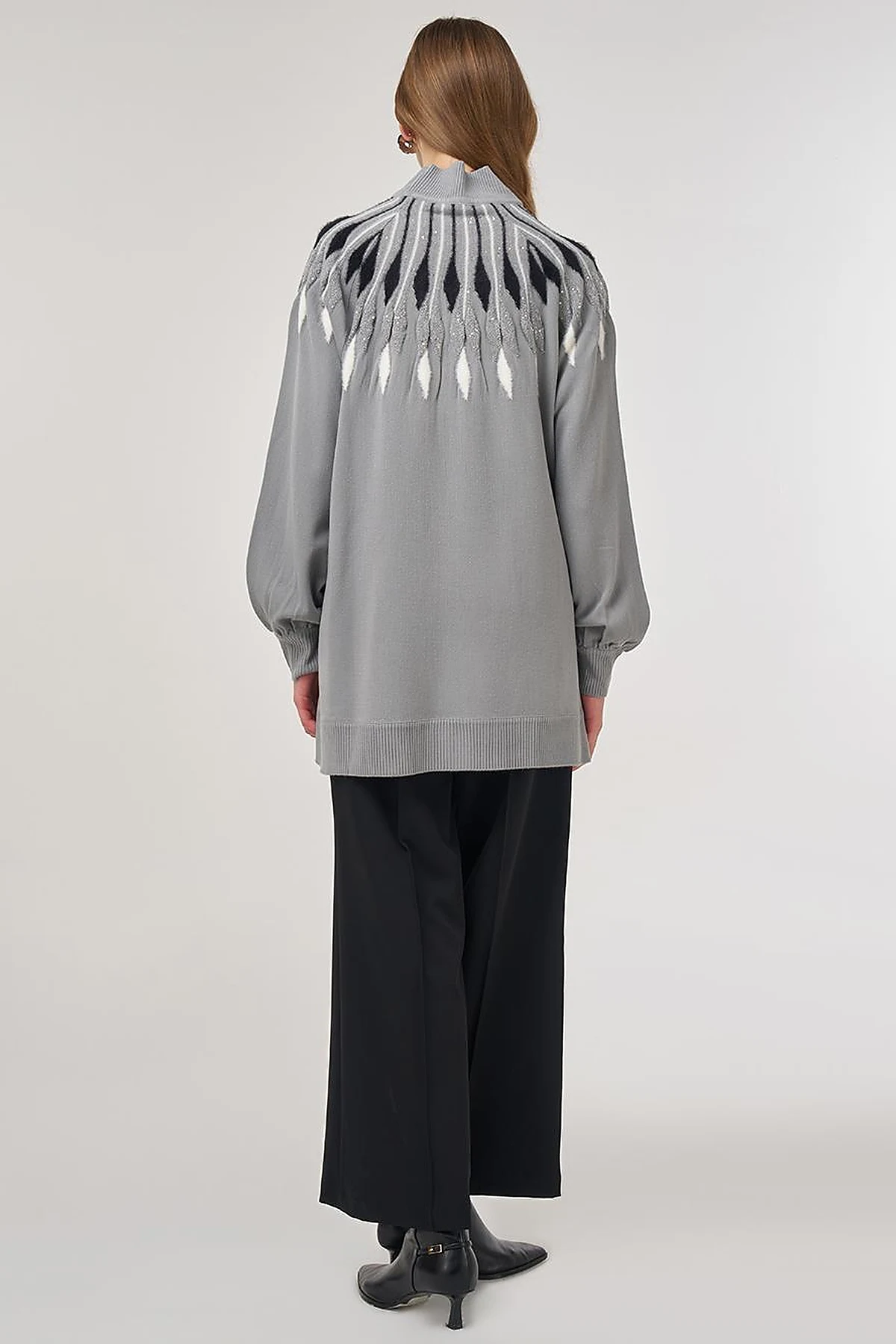 Balloon Sleeve Knit Tunic Gray 