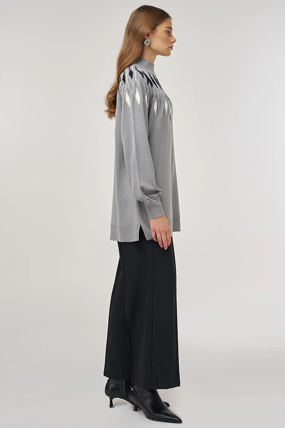 Balloon Sleeve Knit Tunic Gray 