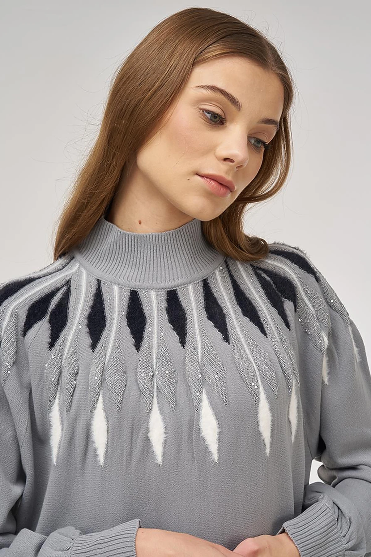 Balloon Sleeve Knit Tunic Gray 