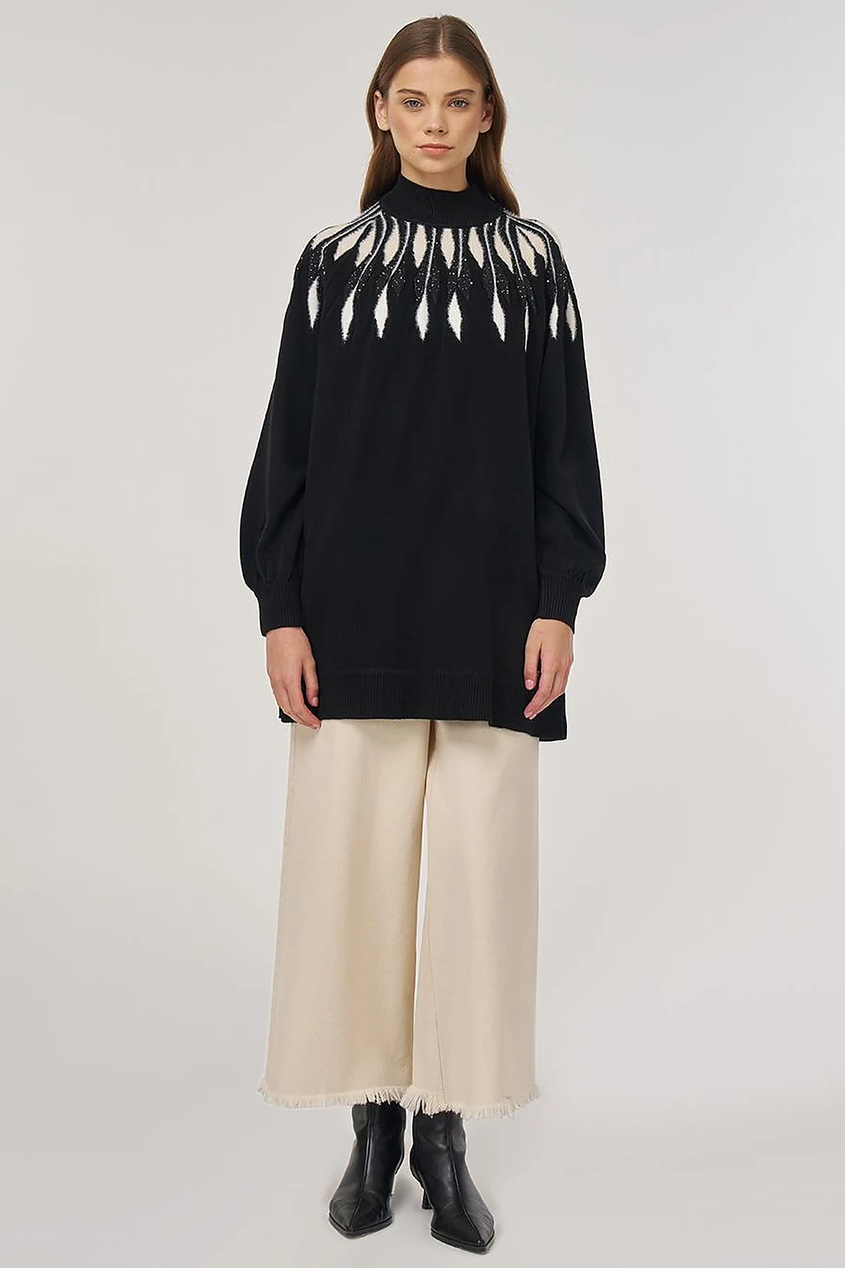 Balloon Sleeve Knit Tunic Black