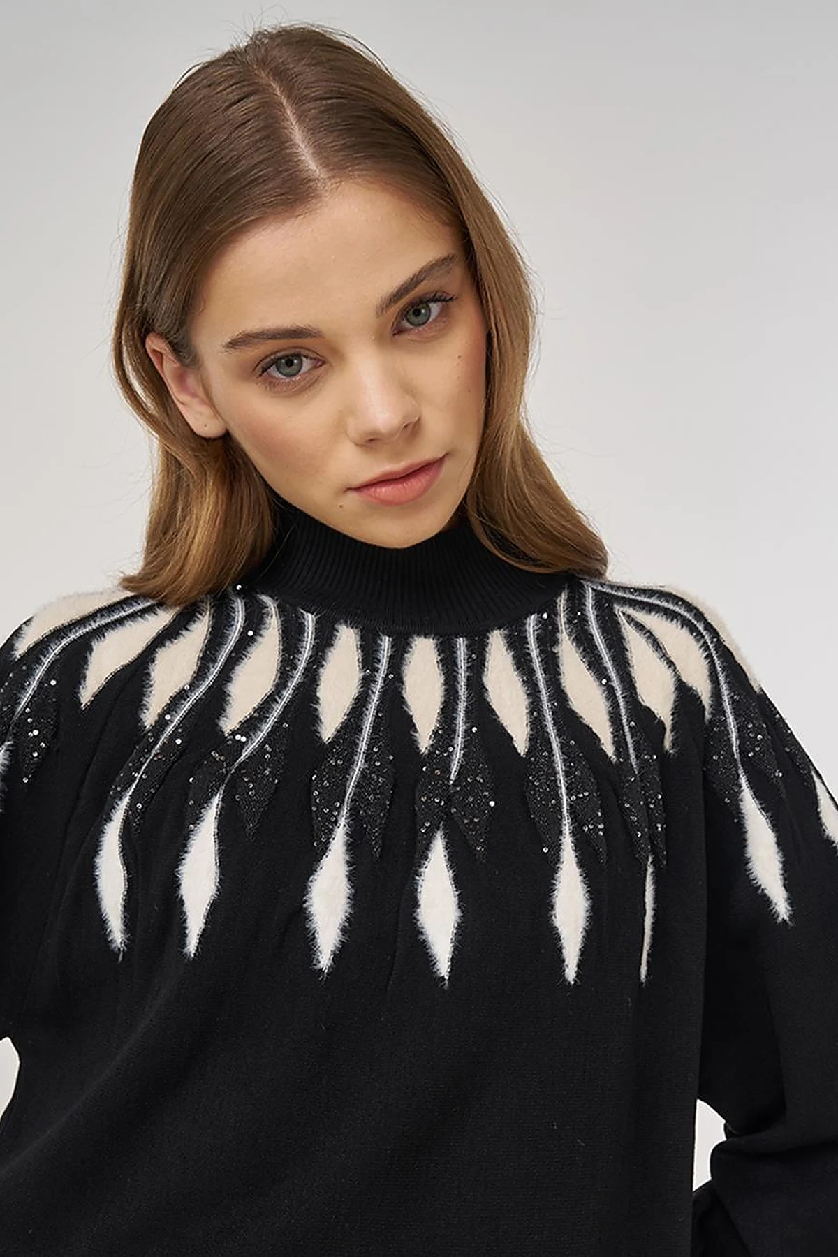 Balloon Sleeve Knit Tunic Black