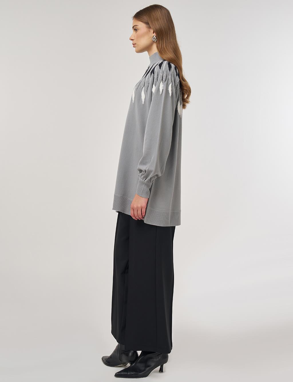 Balloon Sleeve Knit Tunic Gray 