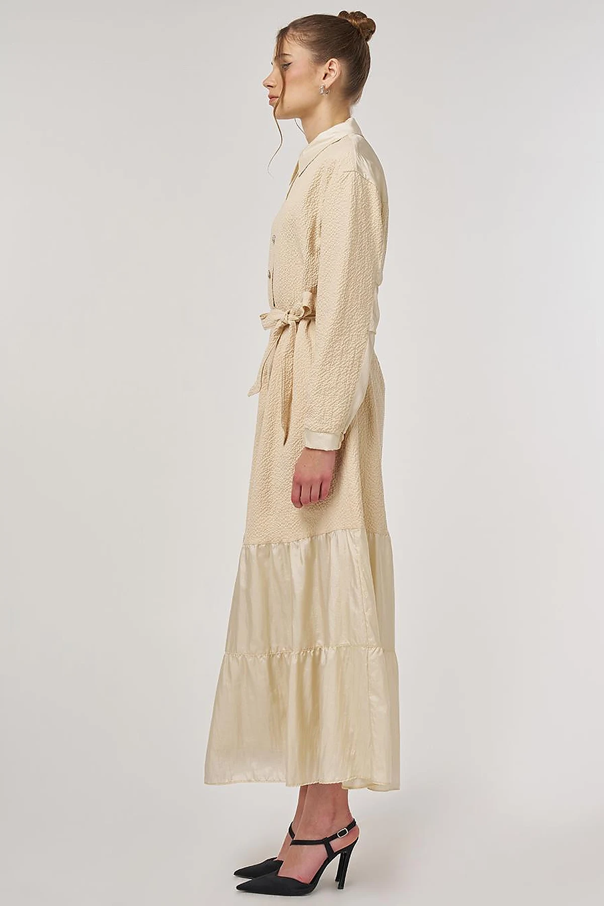 Button-Detail Cotton Dress Light Yellow