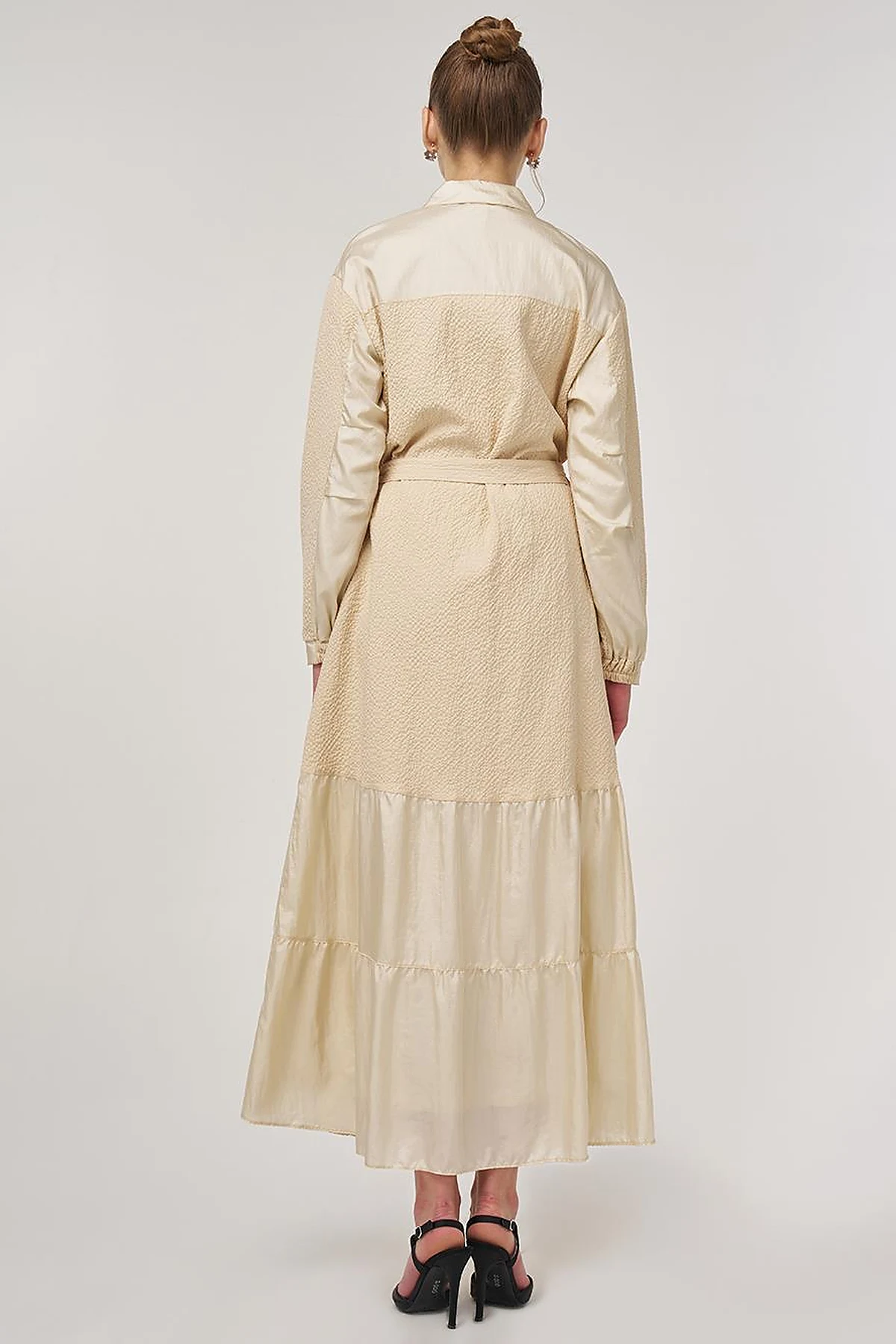 Button-Detail Cotton Dress Light Yellow