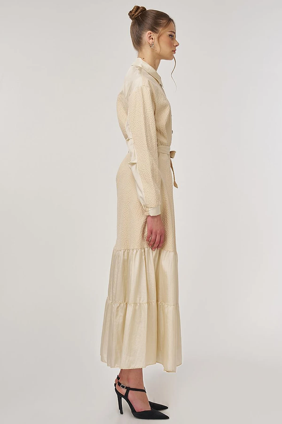 Button-Detail Cotton Dress Light Yellow