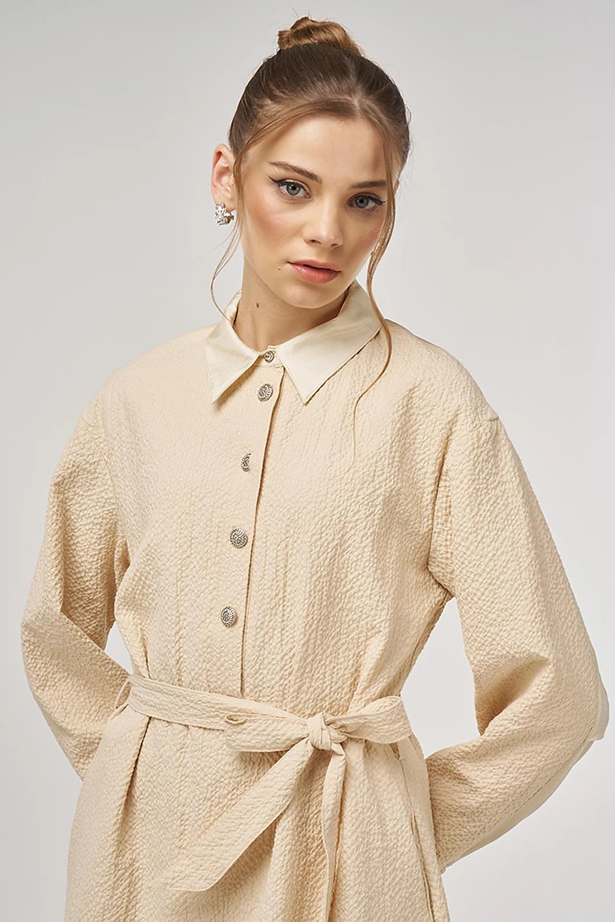 Button-Detail Cotton Dress Light Yellow