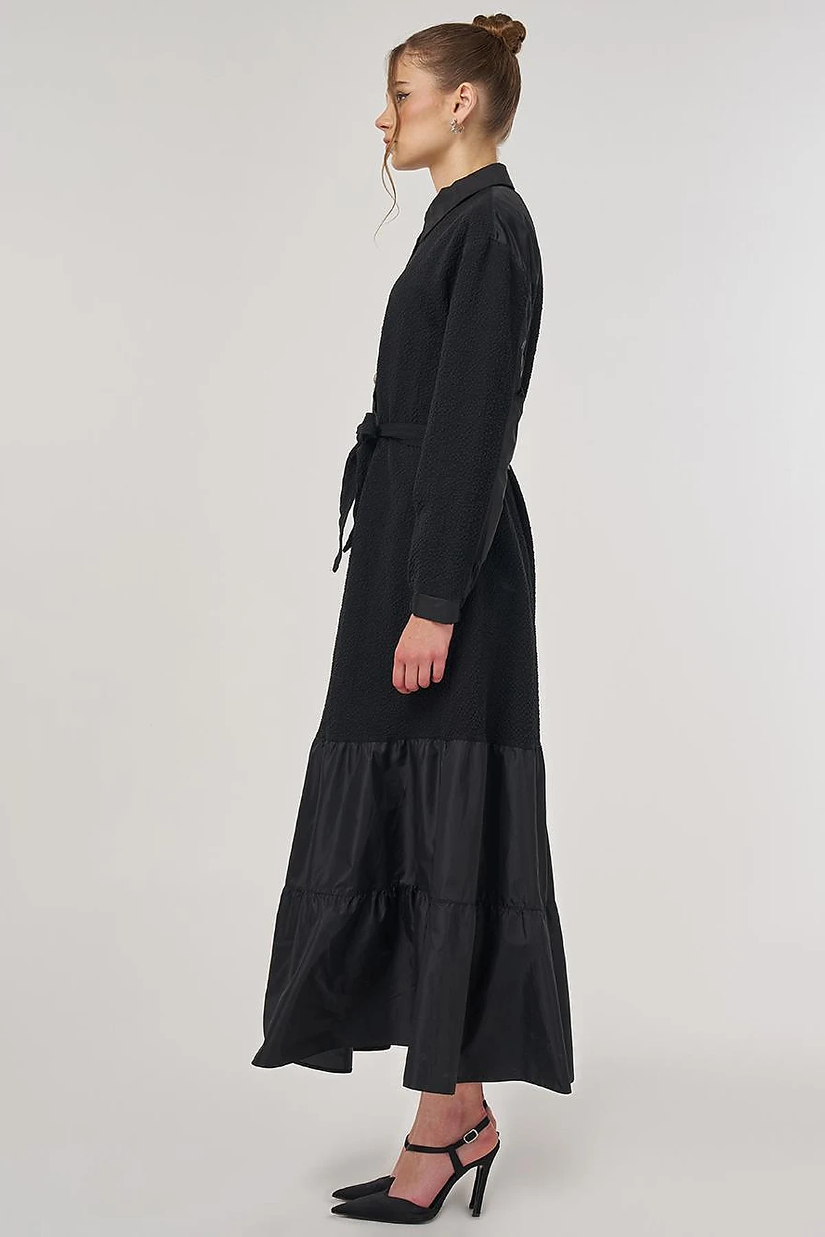 Button-Detail Cotton Dress Black