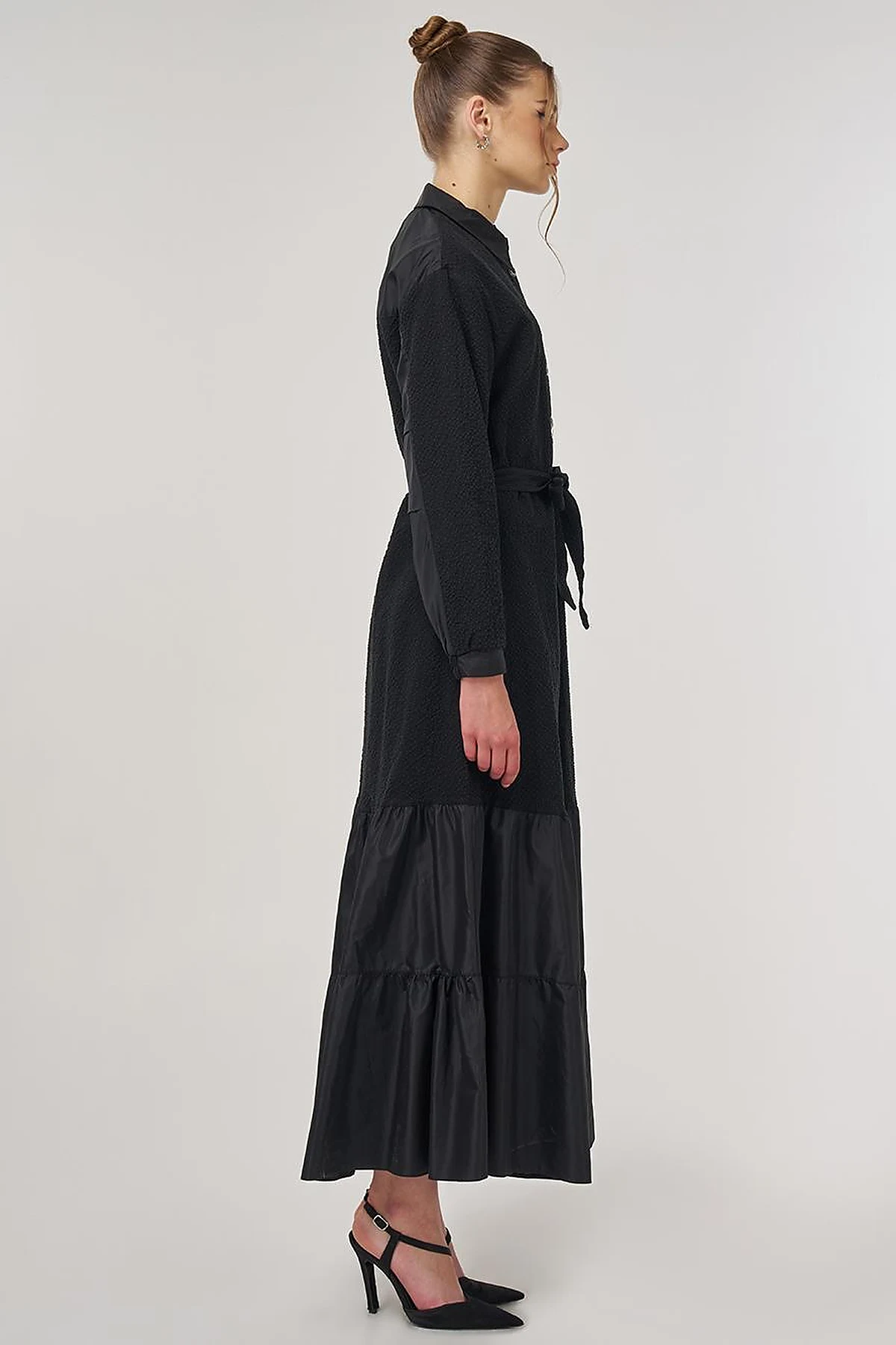 Button-Detail Cotton Dress Black