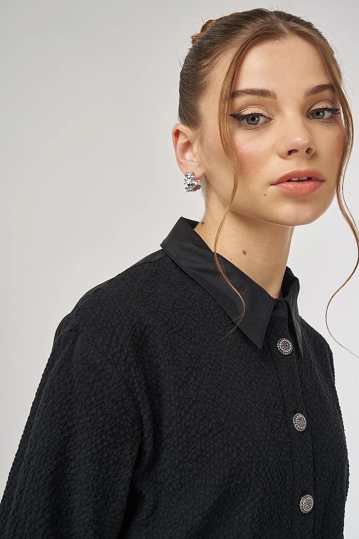 Button-Detail Cotton Dress Black