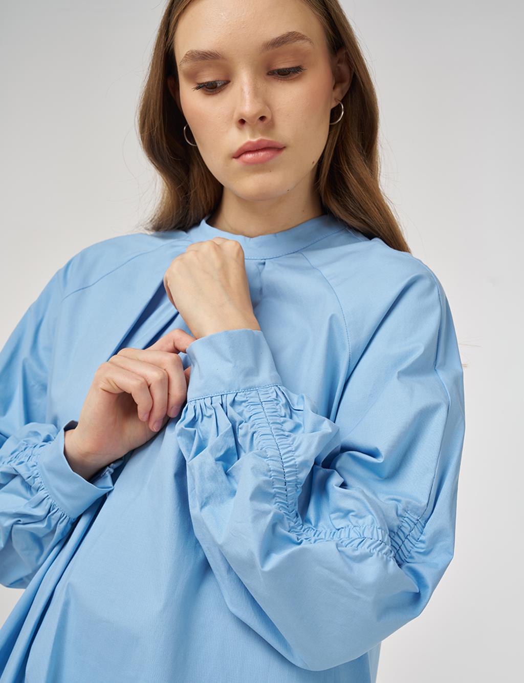 Pleat-Detail Cotton Tunic Dusty Gray