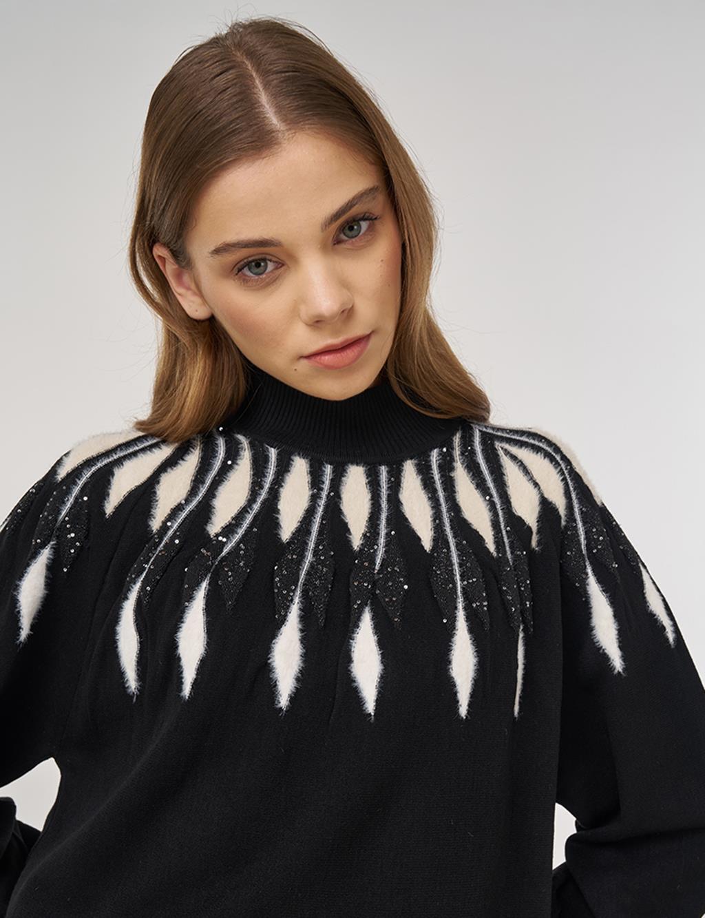 Balloon Sleeve Knit Tunic Black