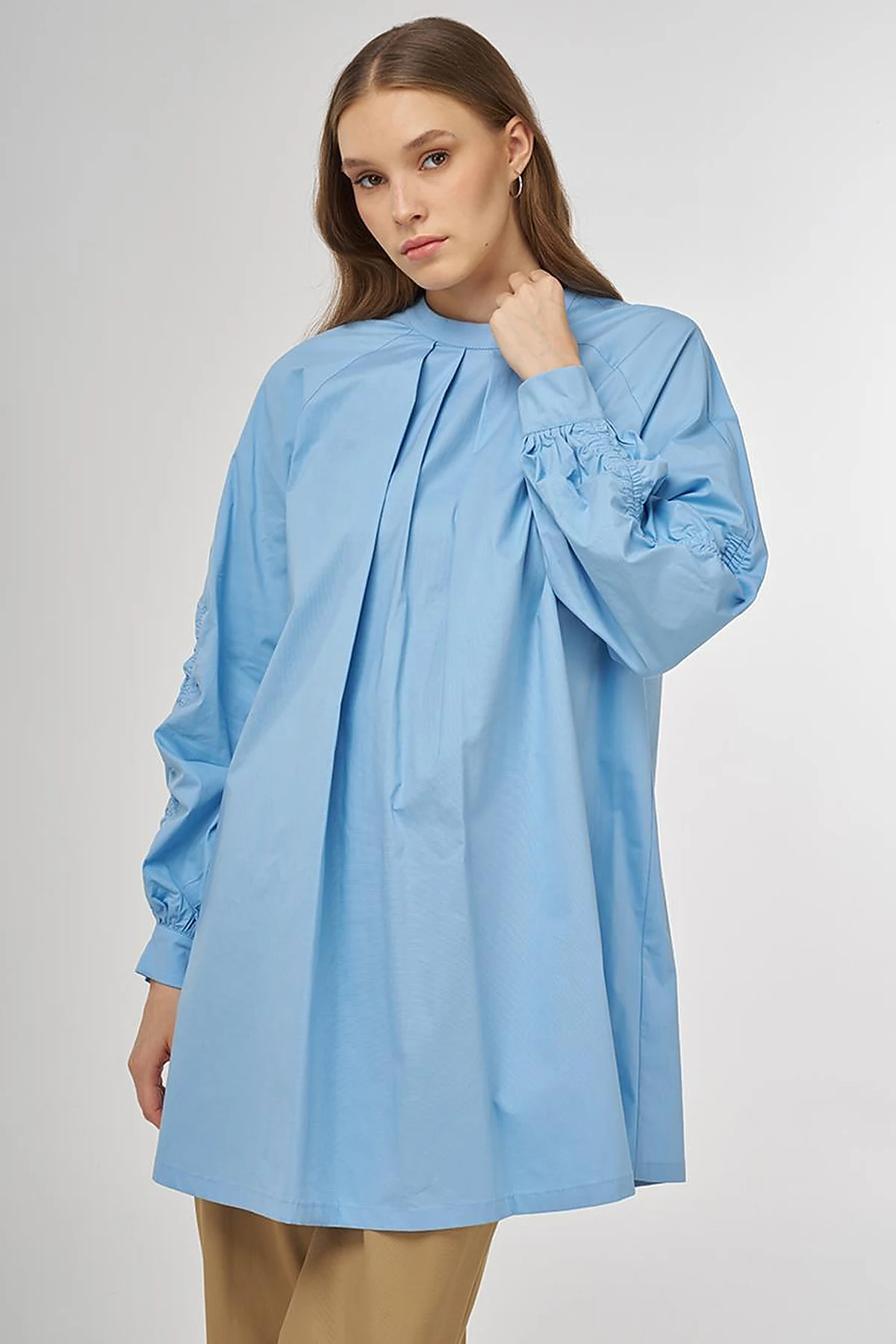 Pleat-Detail Cotton Tunic Dusty Gray