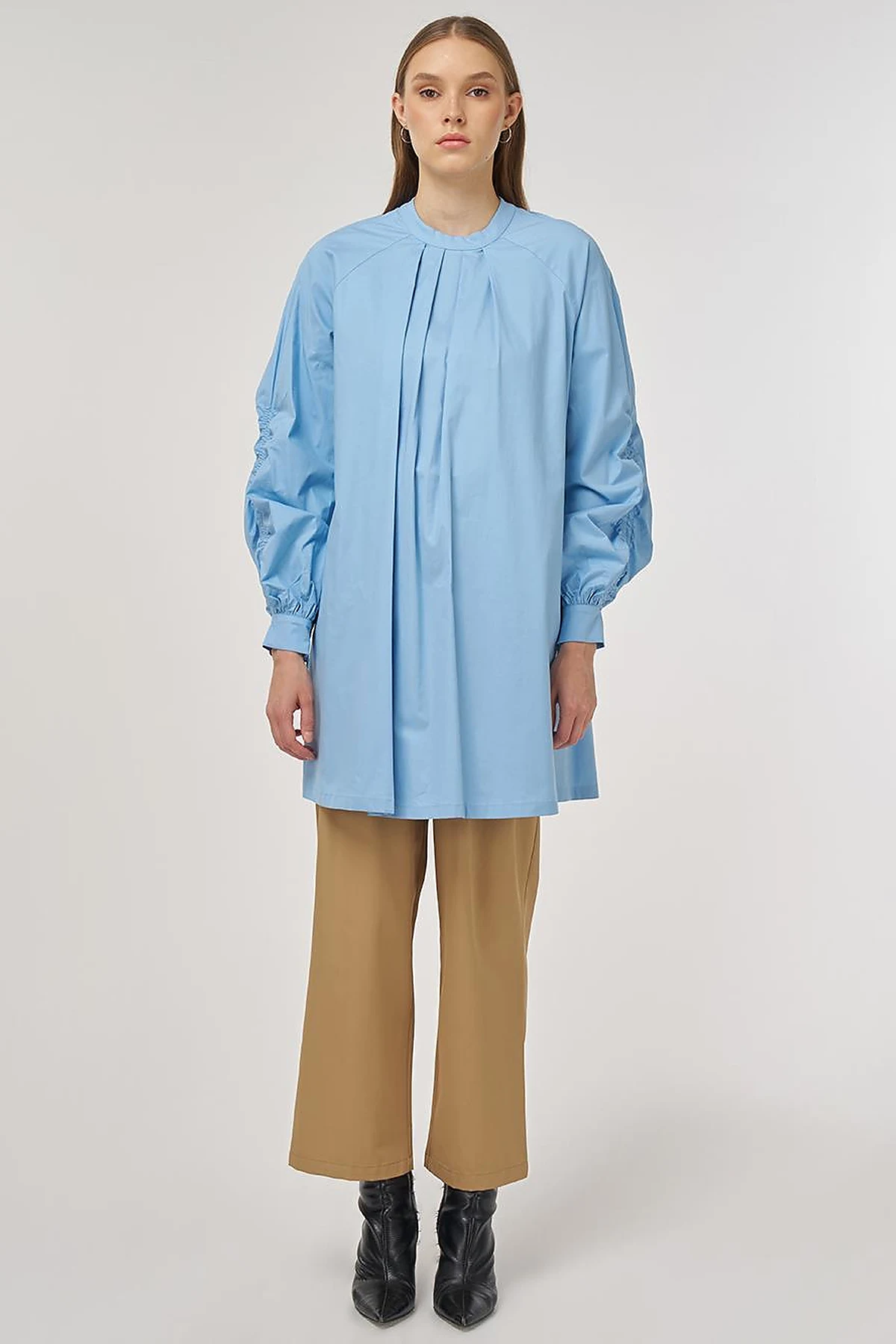 Pleat-Detail Cotton Tunic Dusty Gray