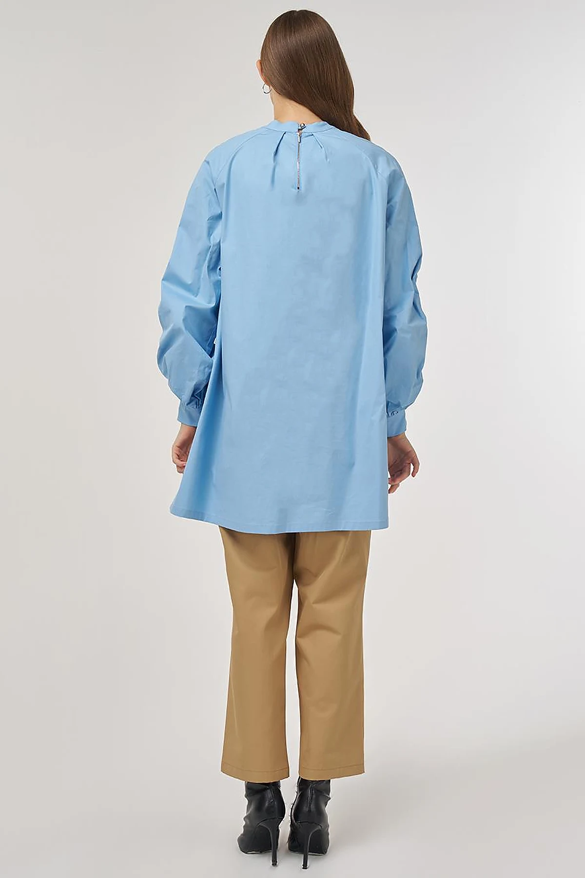 Pleat-Detail Cotton Tunic Dusty Gray