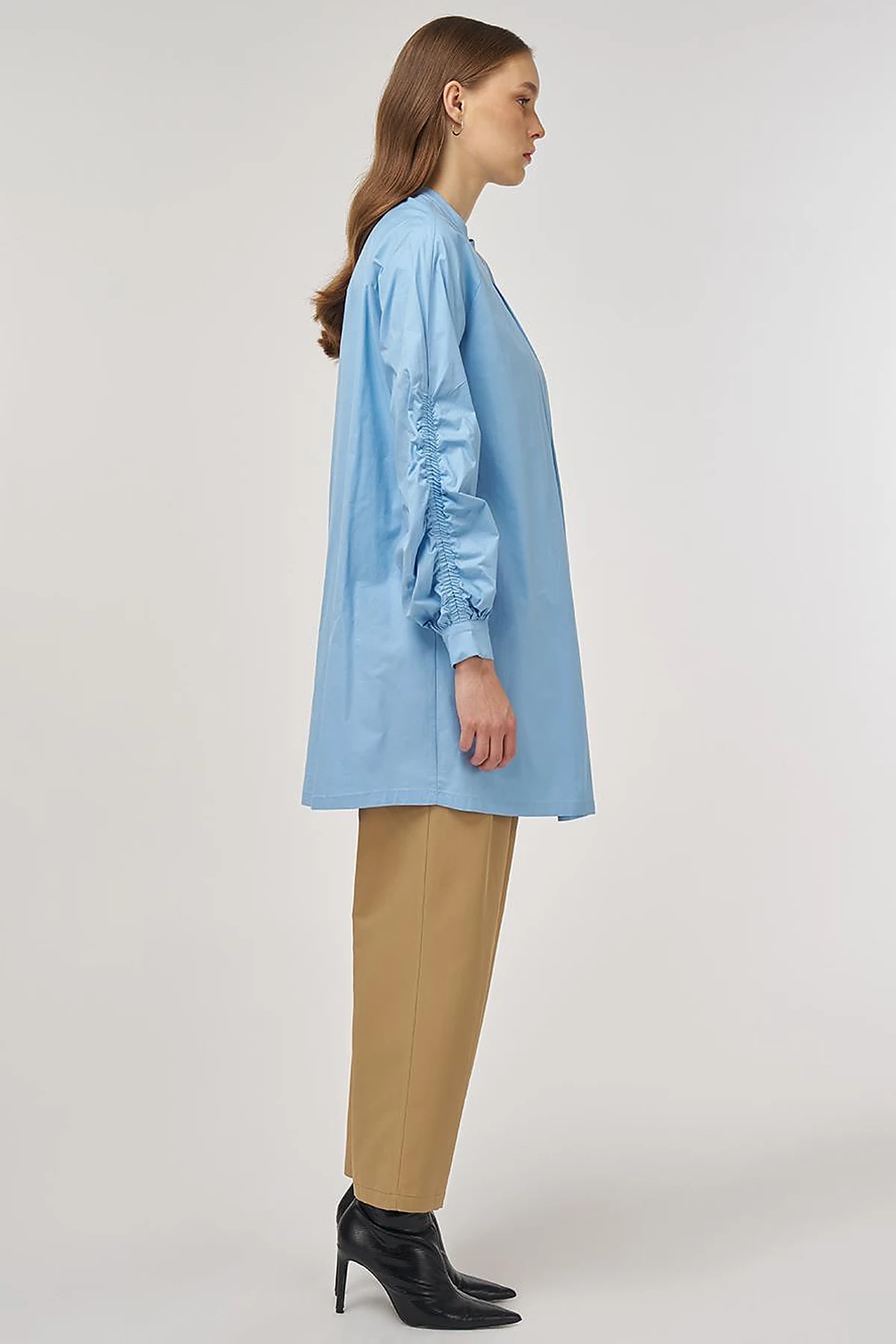 Pleat-Detail Cotton Tunic Dusty Gray