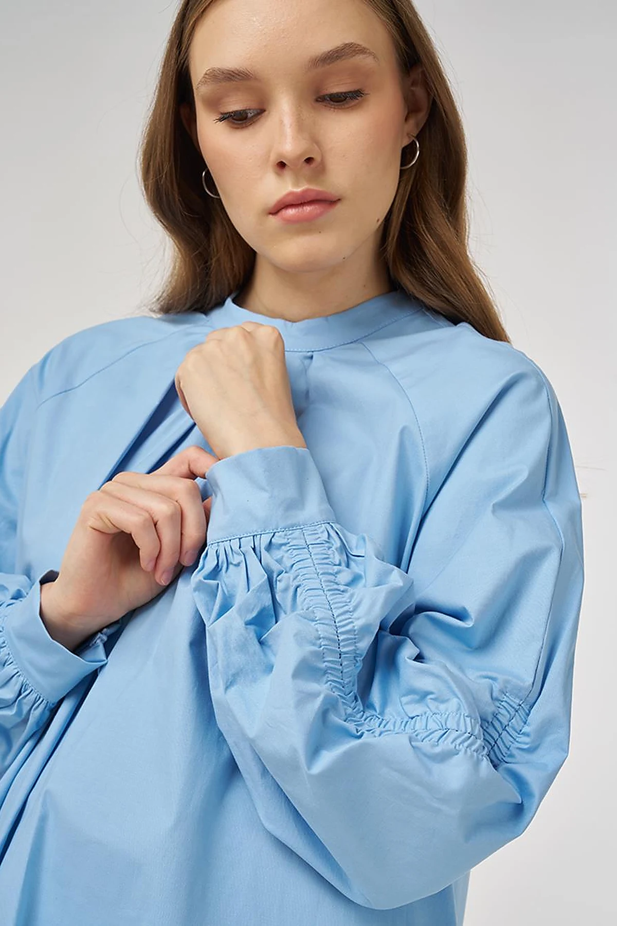 Pleat-Detail Cotton Tunic Dusty Gray