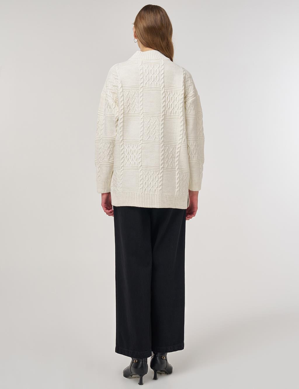 Crochet-Trim Knit Tunic Ecru 