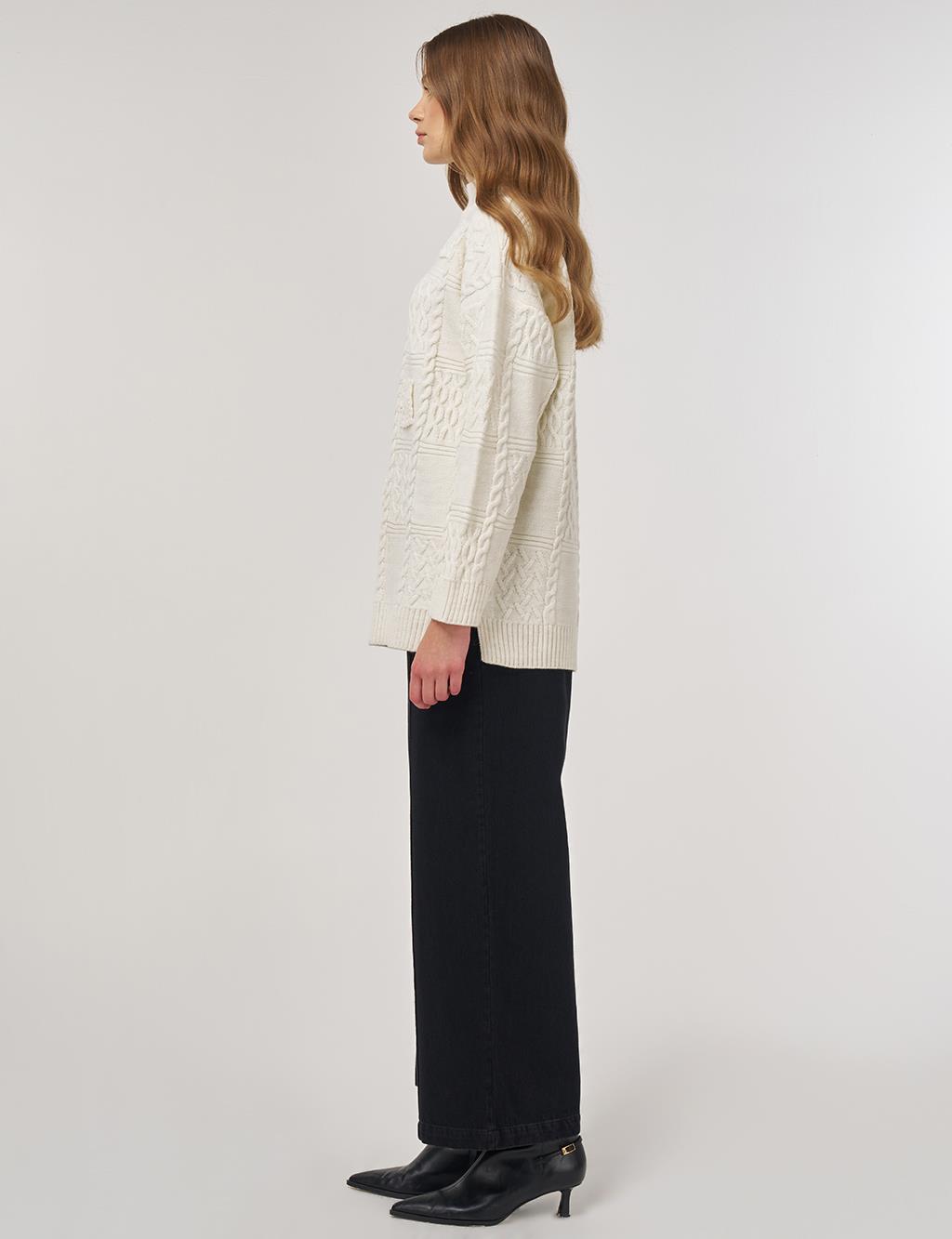 Crochet-Trim Knit Tunic Ecru 