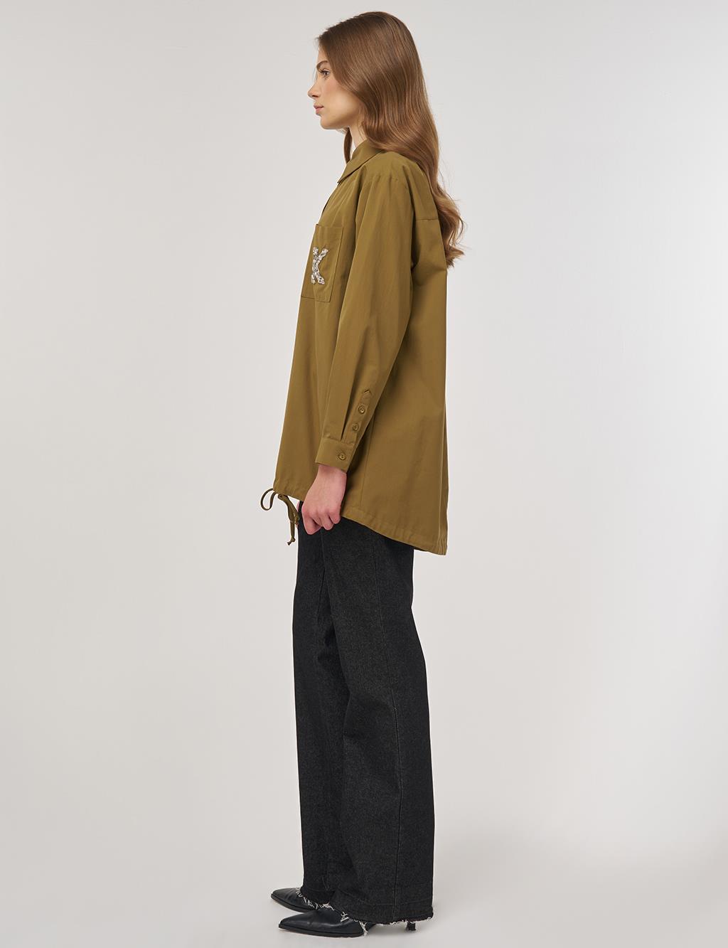 100% Cotton Embroidered Tunic Dark Olive