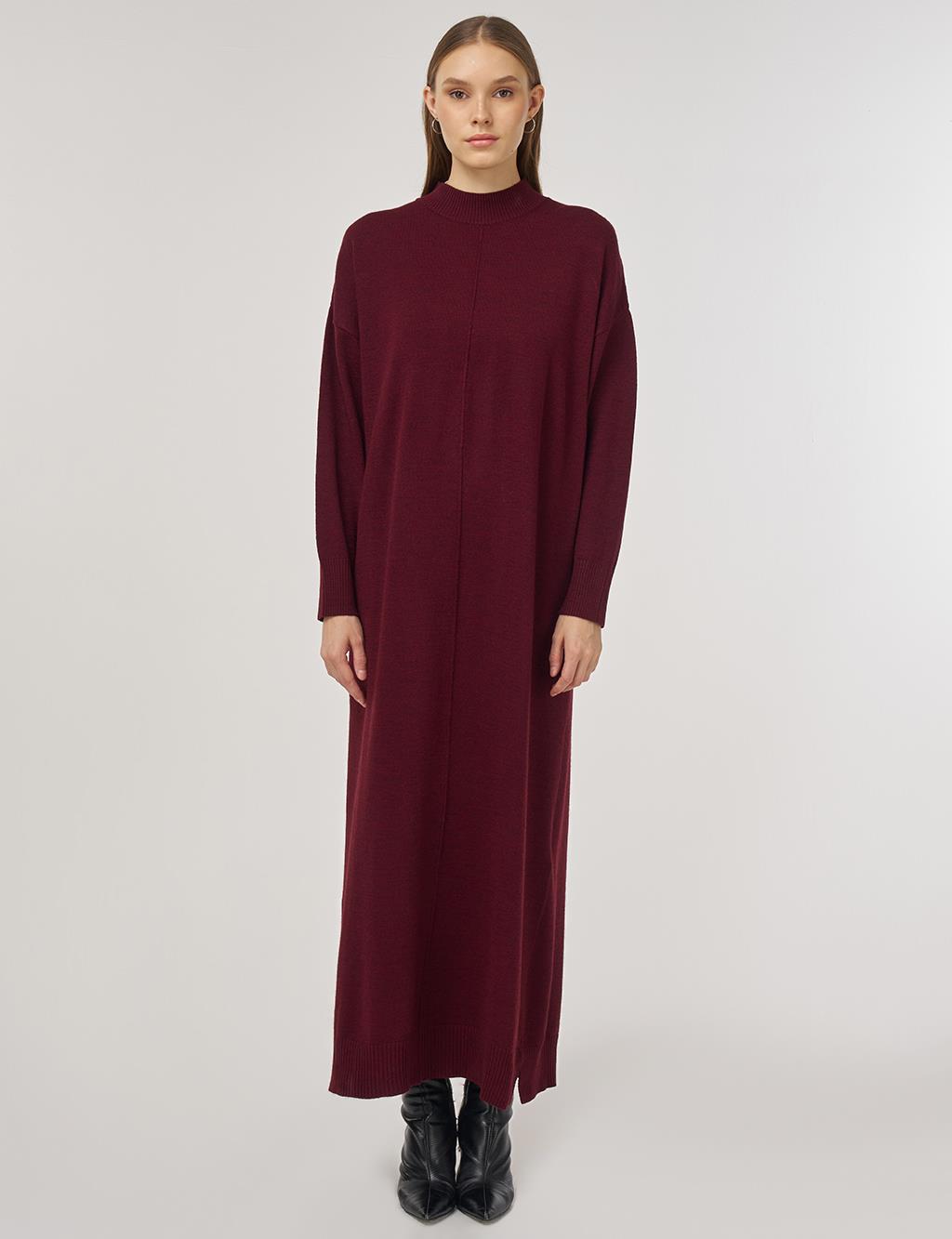 Seam-Detail Knit Dress Burgundy