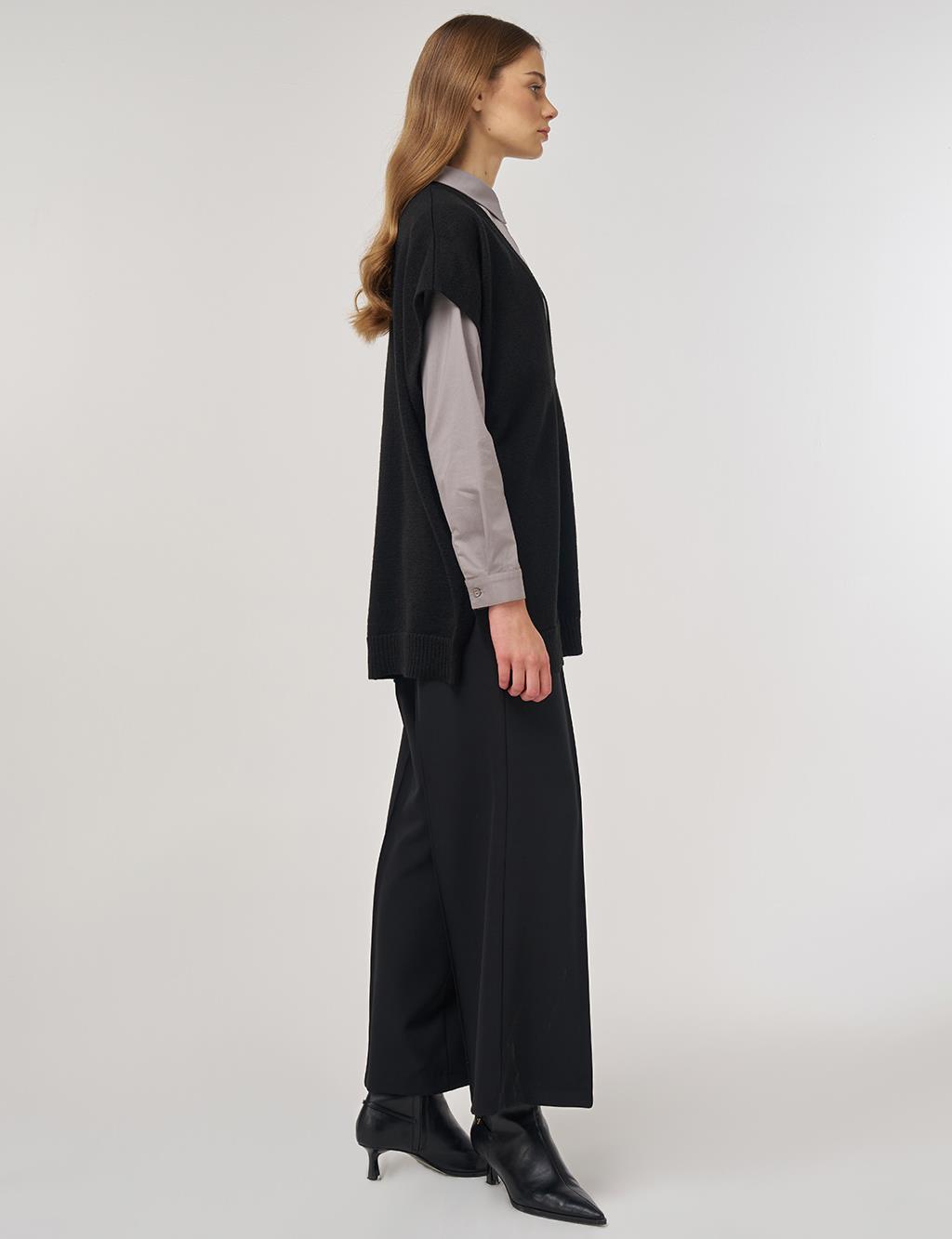 V-Neck Knit Vest Black