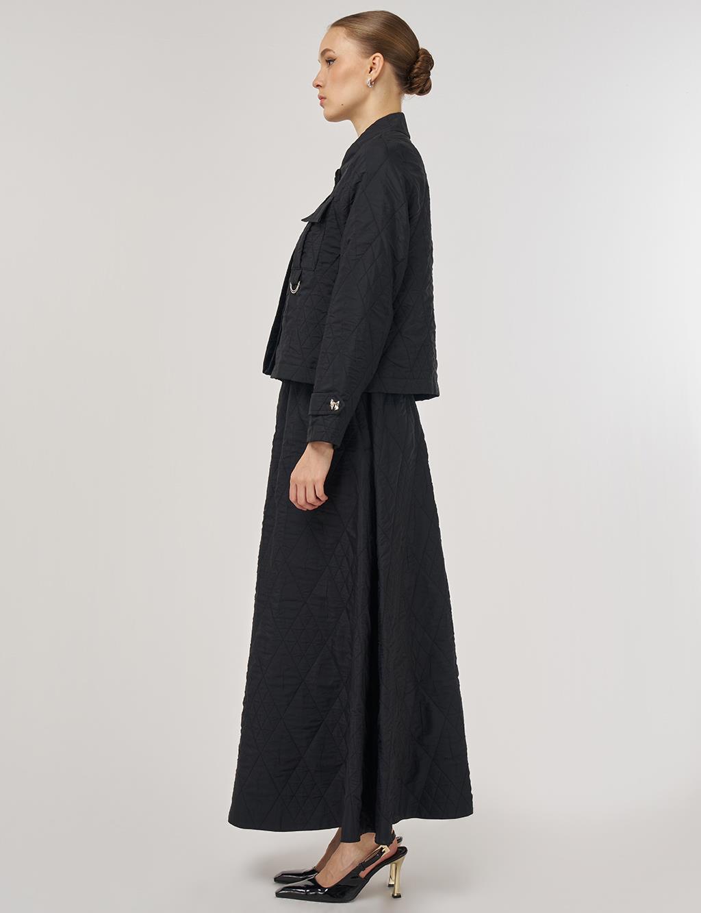 Metal-Buckle Skirted Set Black