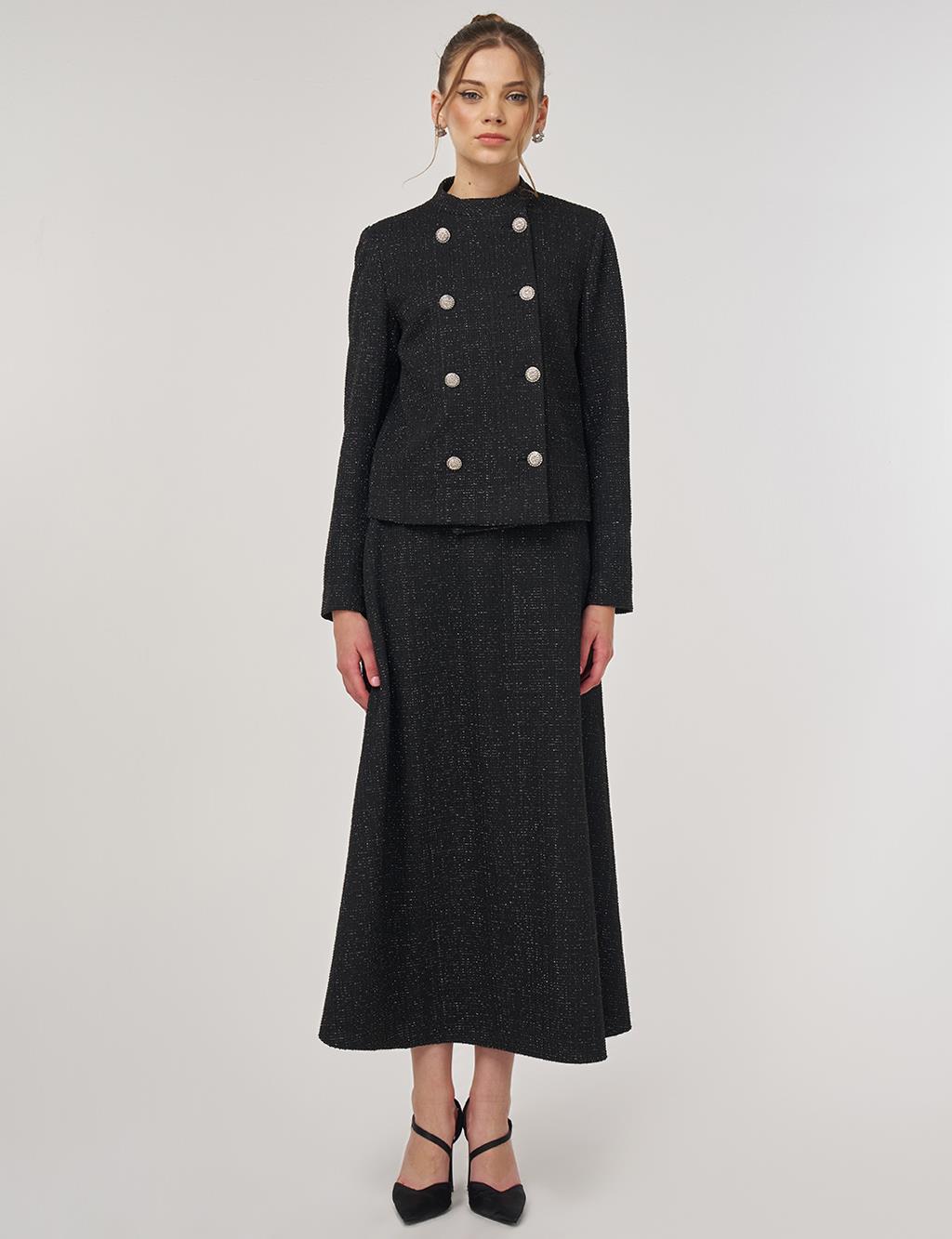 Button-Detail Skirted Set Black