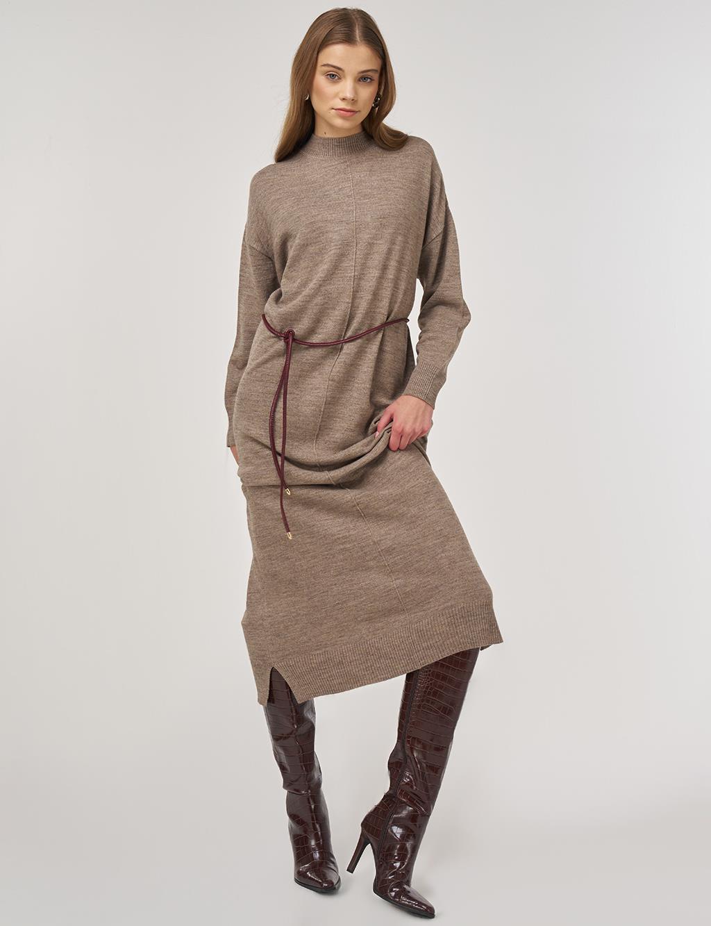 Seam-Detail Knit Dress Beige