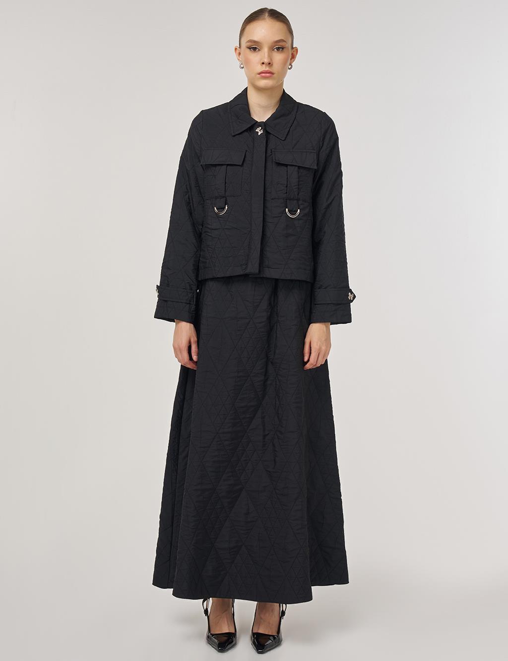 Metal-Buckle Skirted Set Black