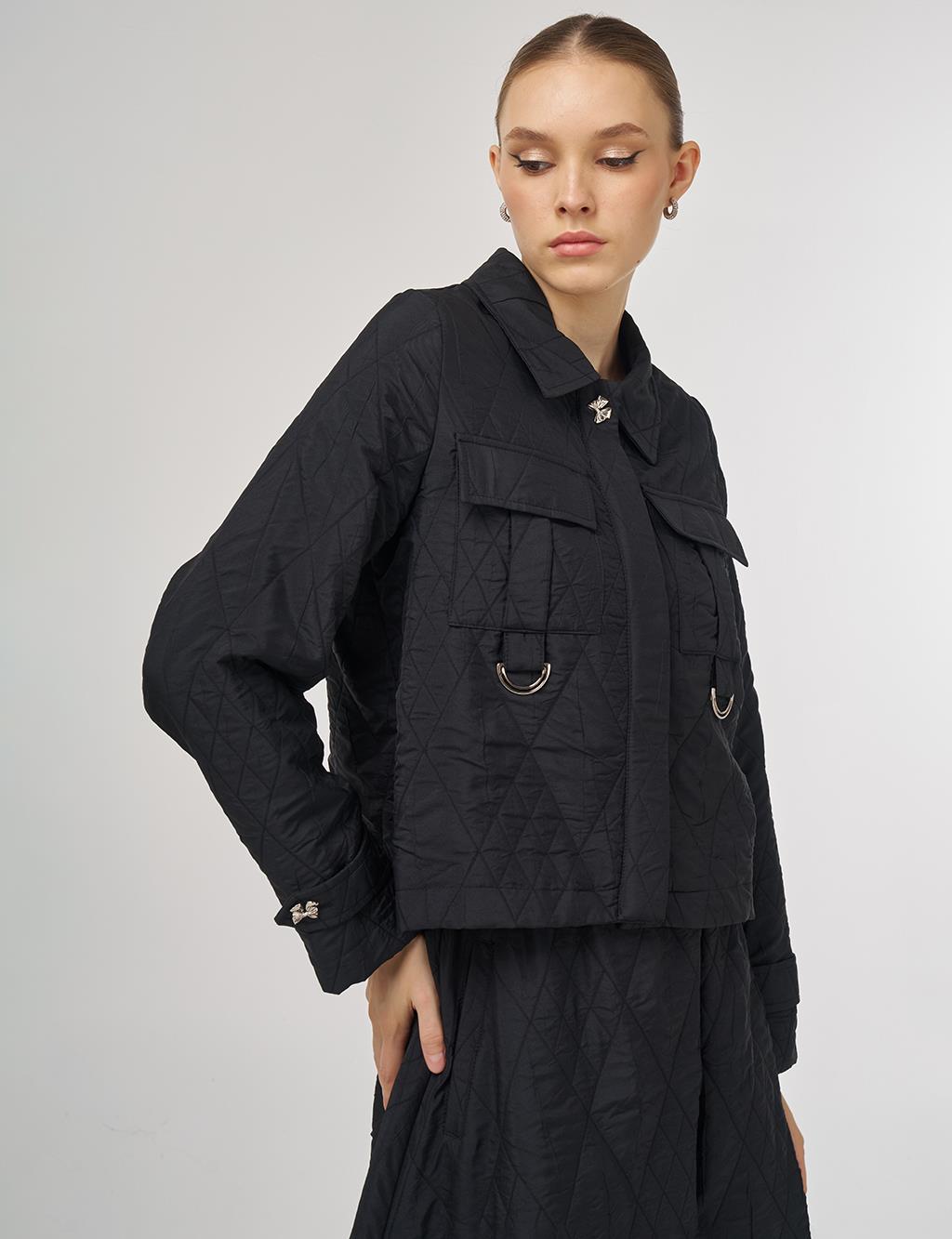 Metal-Buckle Skirted Set Black
