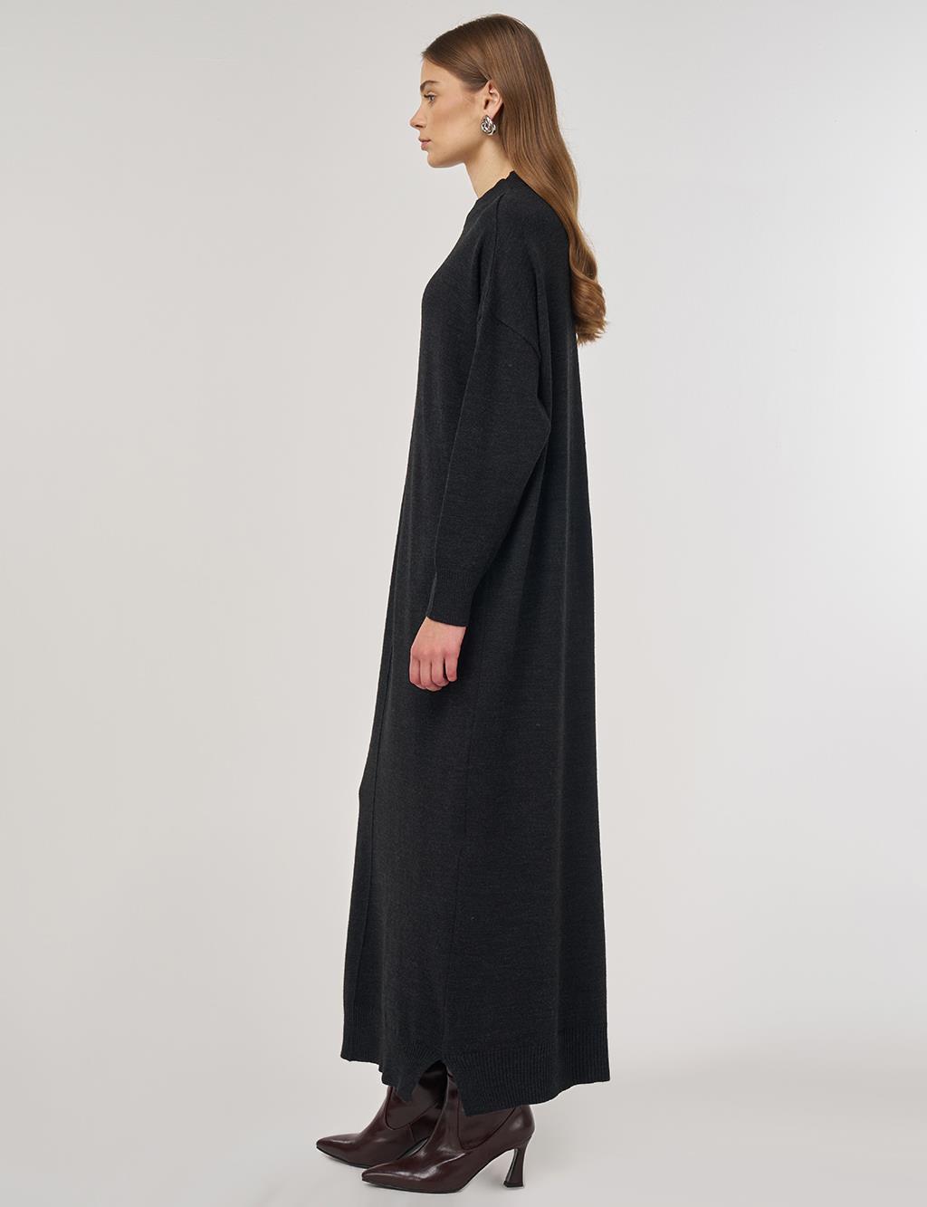 Seam-Detail Knit Dress Anthracite