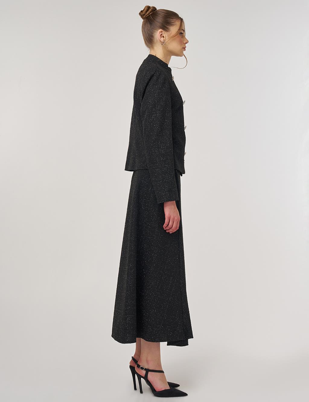 Button-Detail Skirted Set Black